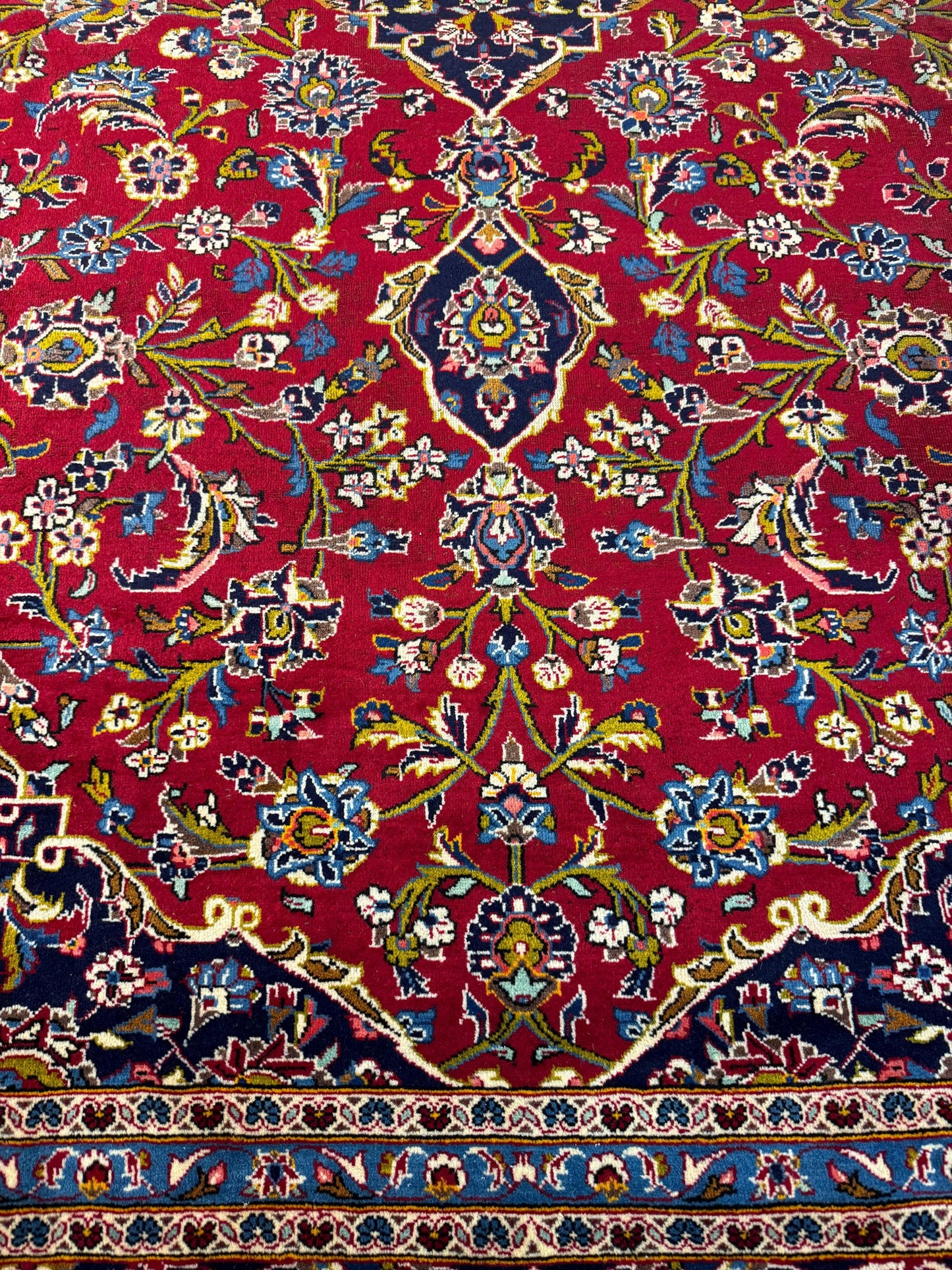 10x14 ft. 1940s Kashan Wool Rug: Antique Hand-Knotted Carpet