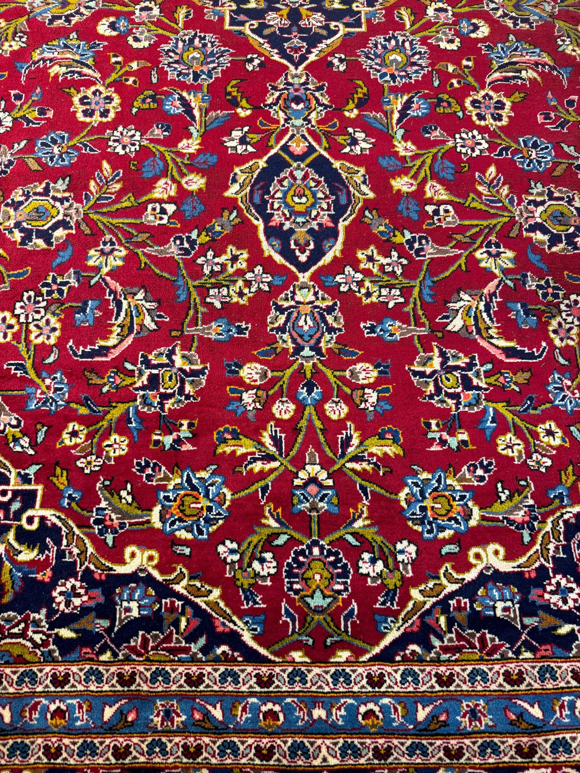 10x14 ft. 1940s Kashan Wool Rug: Antique Hand-Knotted Carpet