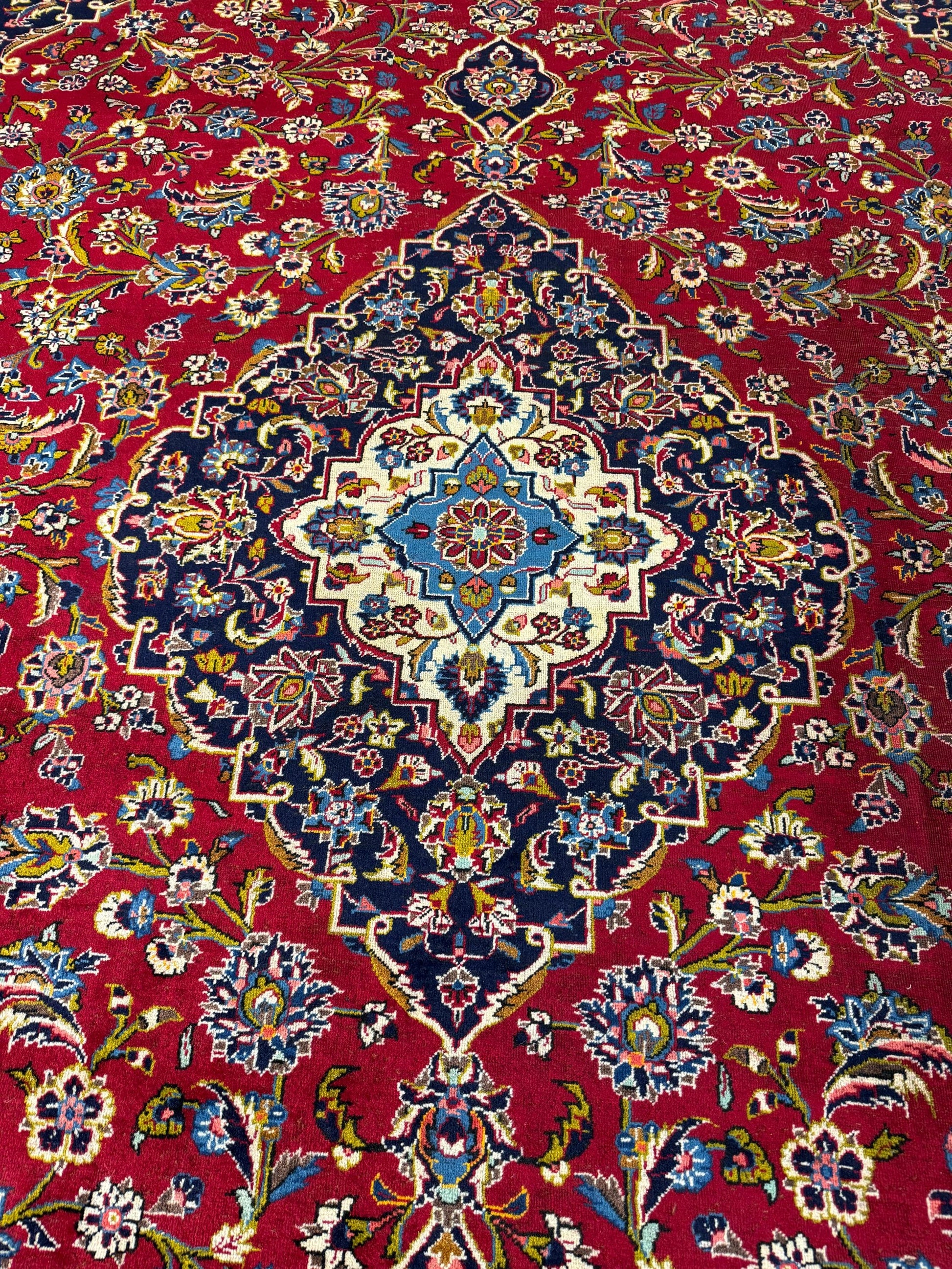 10x14 ft. 1940s Kashan Wool Rug: Antique Hand-Knotted Carpet
