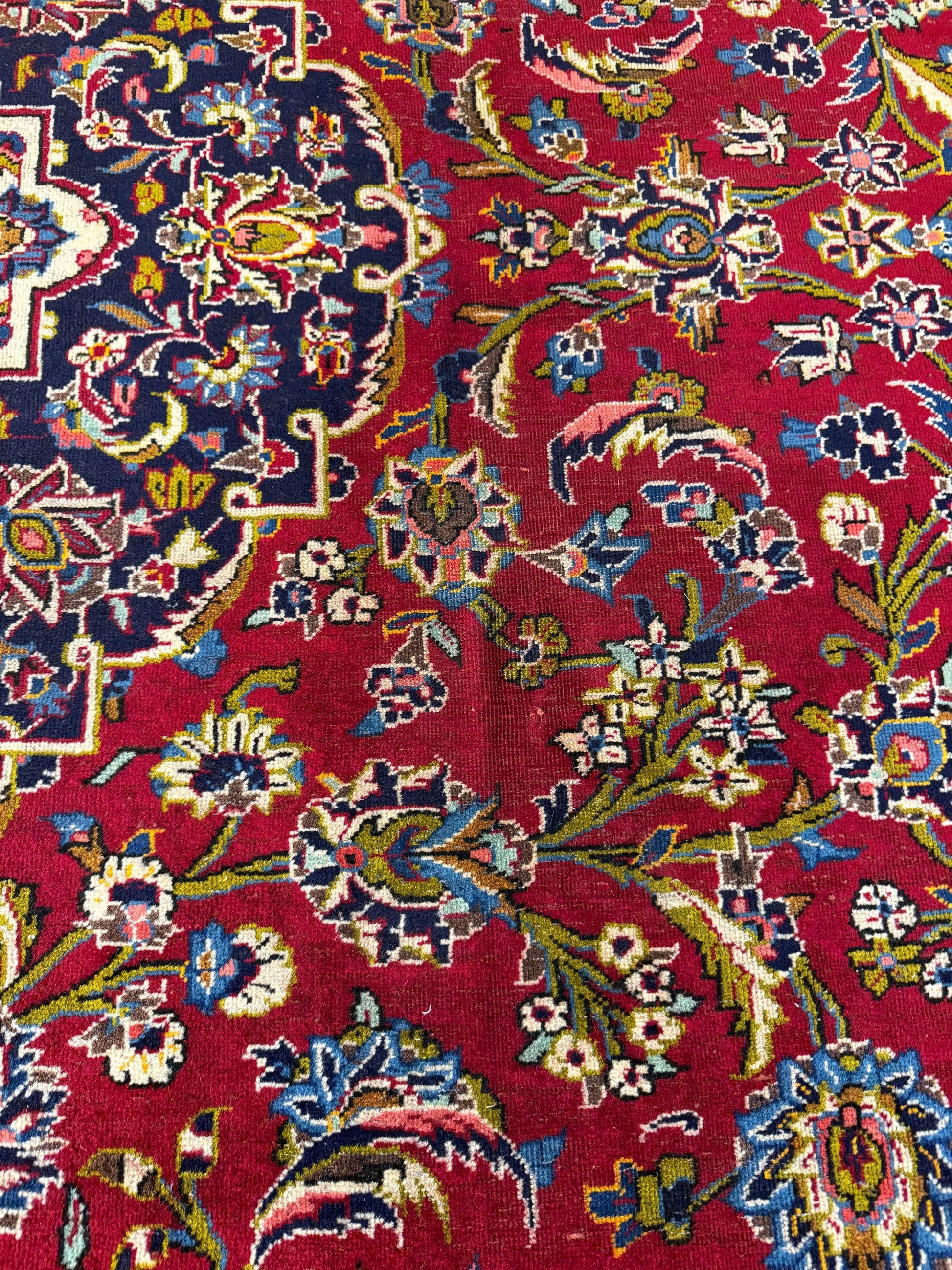 10x14 ft. 1940s Kashan Wool Rug: Antique Hand-Knotted Carpet