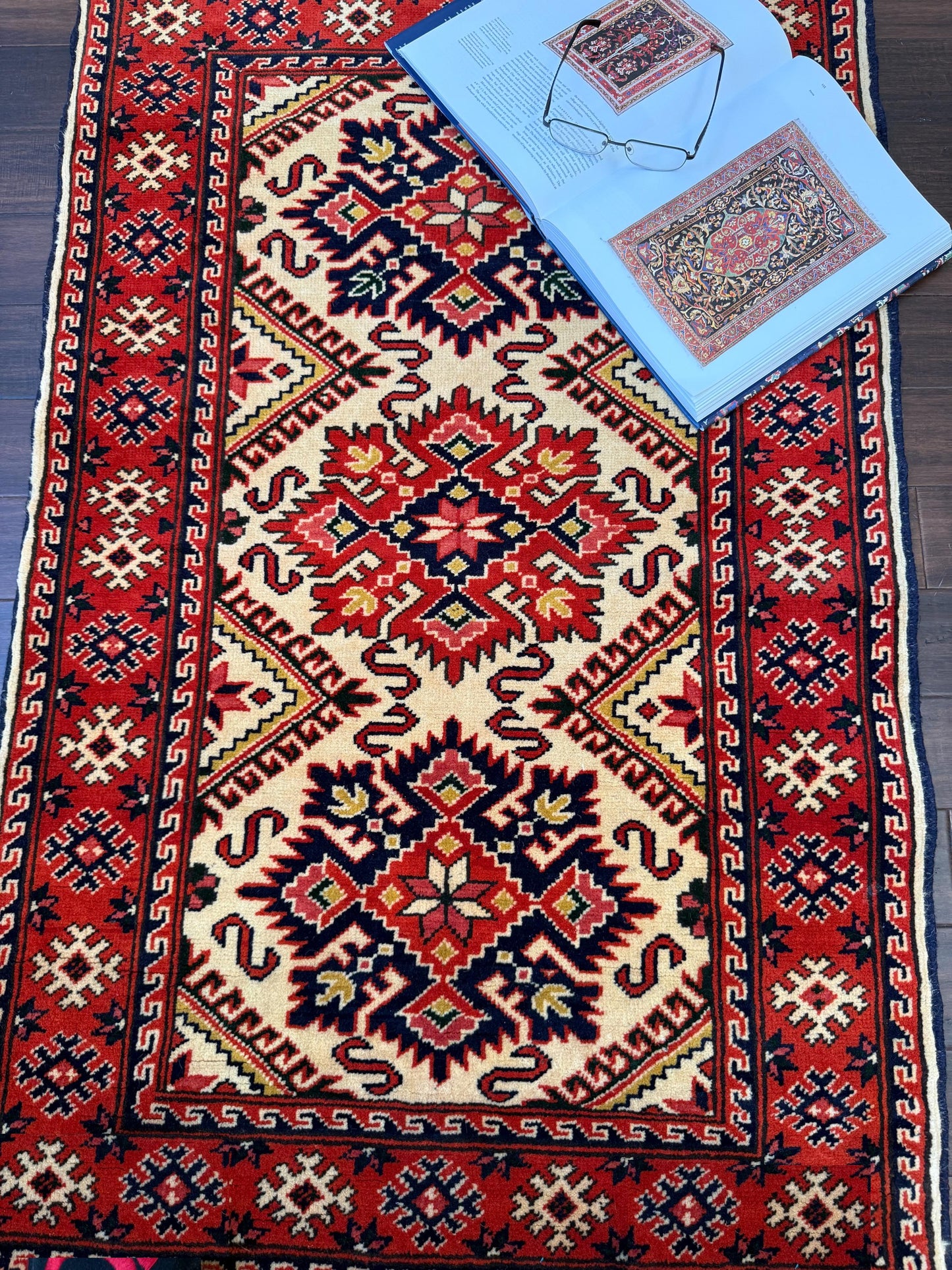2x4 ft 1950s Hand-Knotted Kazak Wool Rug Vintage Tribal Carpet