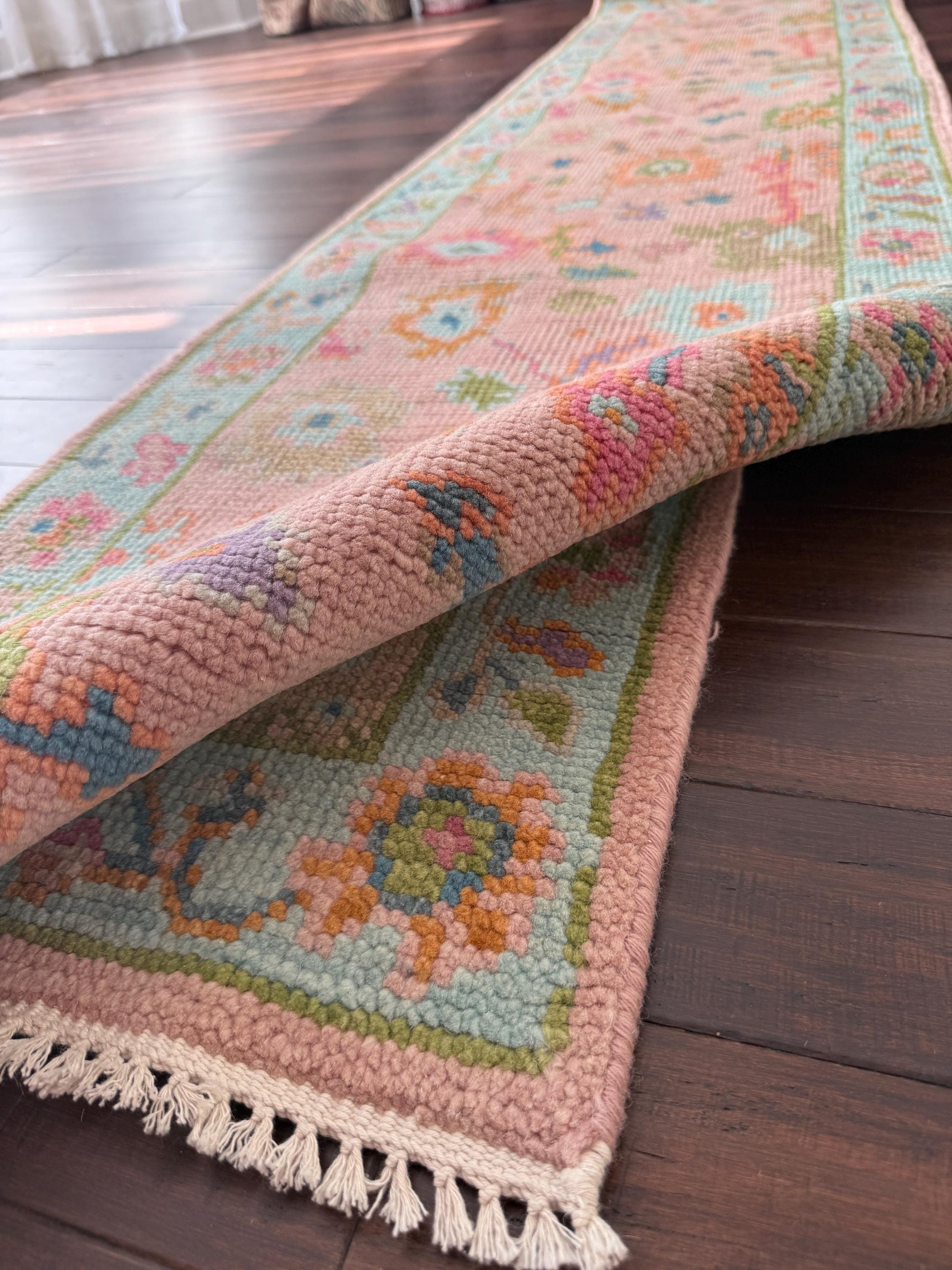 2.1x8 ft Handmade Oushak Runner Rug: Bohemian Hallway Carpet