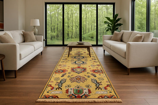 2.6 x 7.10 ft Hand Knotted Oushak Runner Rug: Bohemian Wool Hallway Carpet