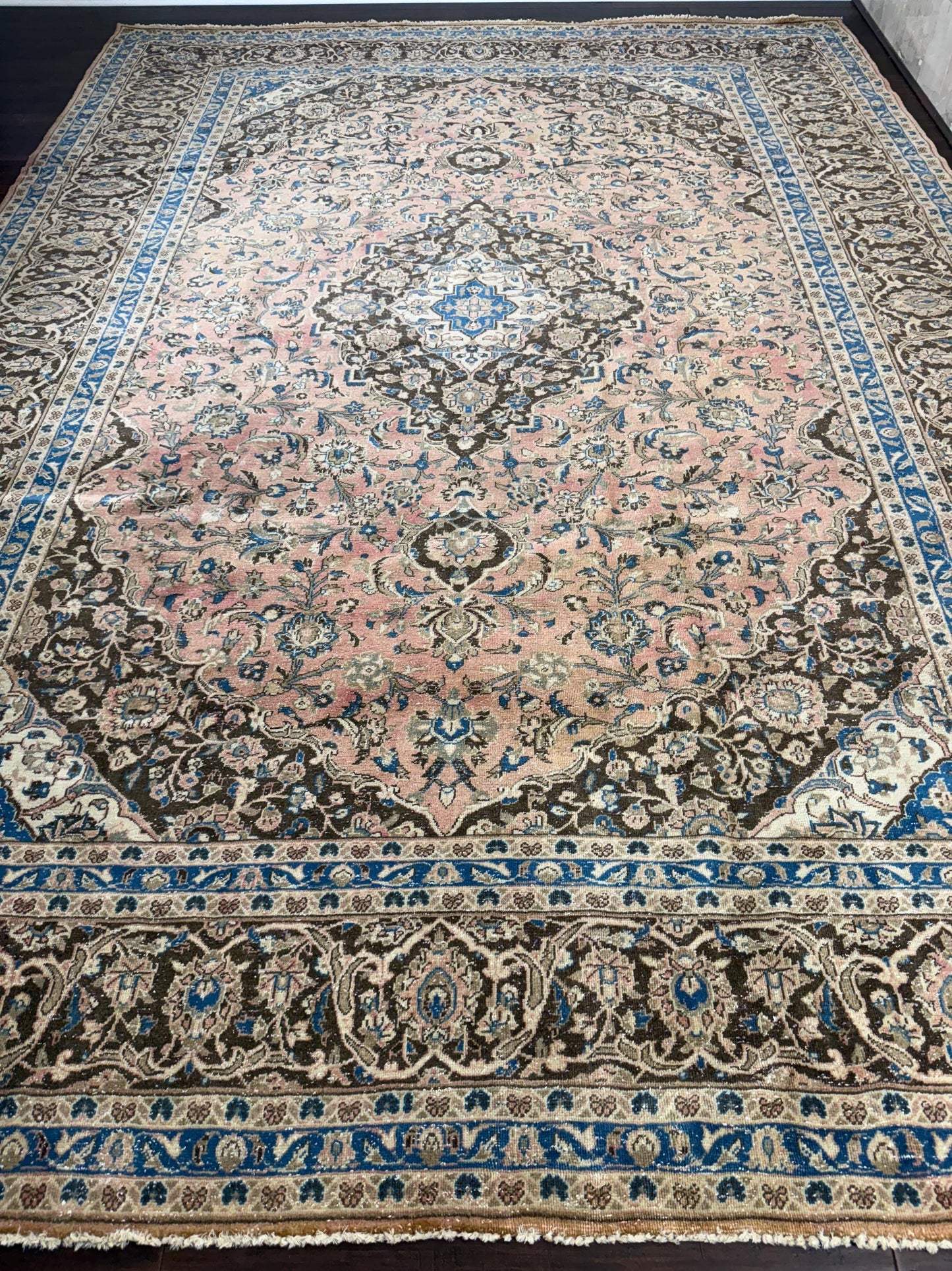 9x13 ft Vintage 1940s Tabriz Wool Rug: Hand Knotted Medallion Design