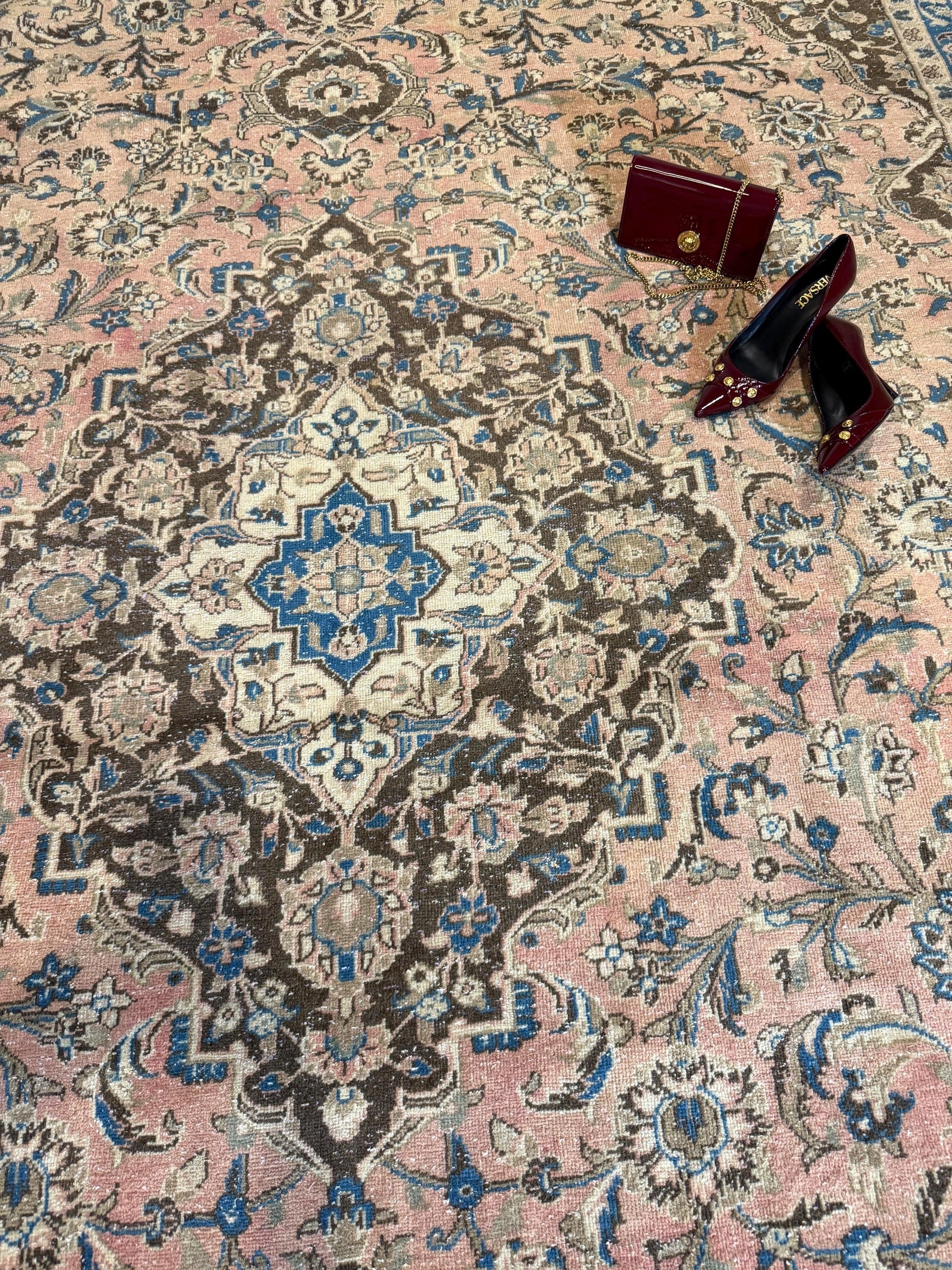 9x13 ft Vintage 1940s Tabriz Wool Rug: Hand Knotted Medallion Design