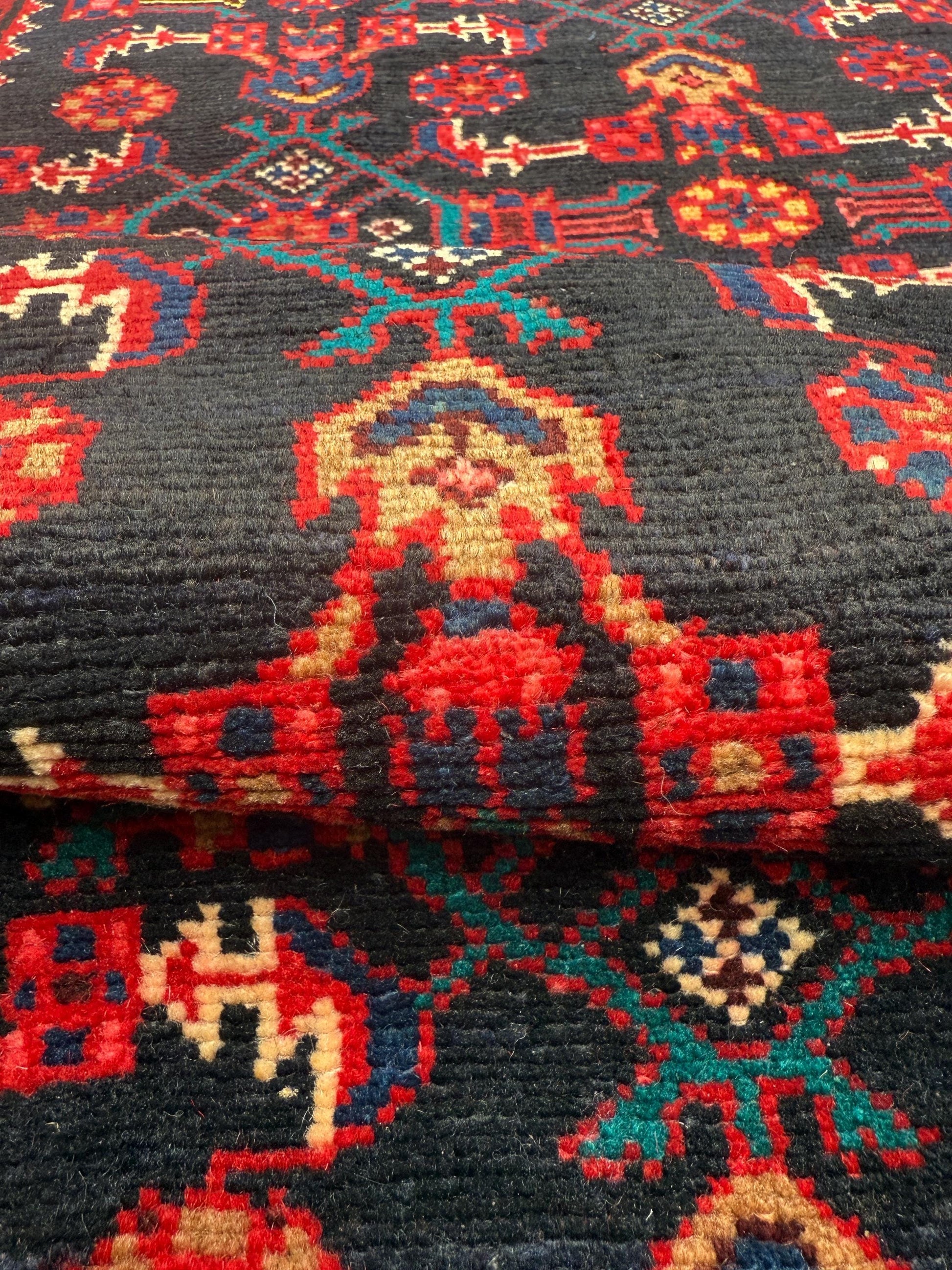 3x10 ft Vintage 1970s Hamidoun Runner Rug: Hand Knotted Wool Tribal Hallway Village Design Carpet