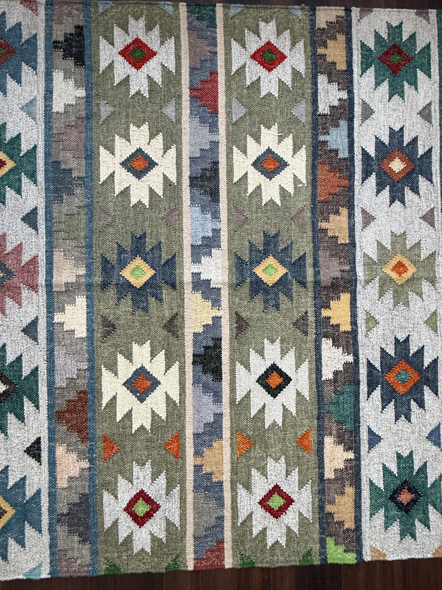 5x8 ft Anatolian Kilim Rug: Hand Knotted Modern Geometric Wool Carpet