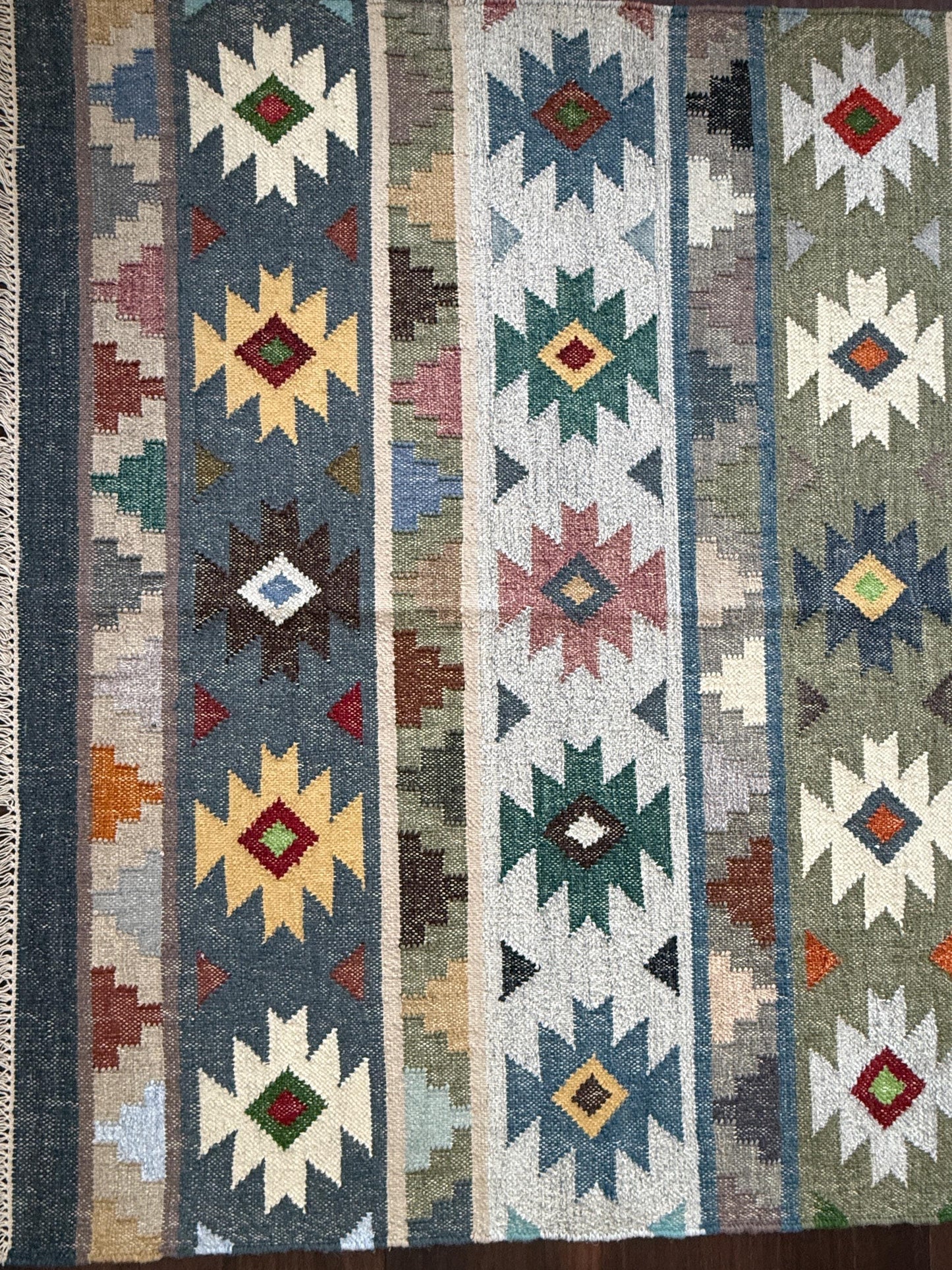 5x8 ft Anatolian Kilim Rug: Hand Knotted Modern Geometric Wool Carpet