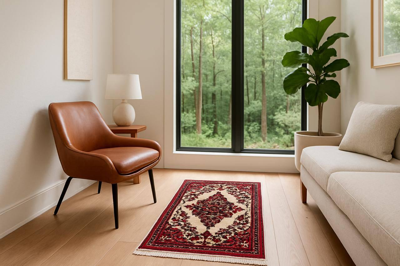 4x2 ft Vintage 1980s Saroukh Wool Rug: Hand-Knotted Oriental Carpet
