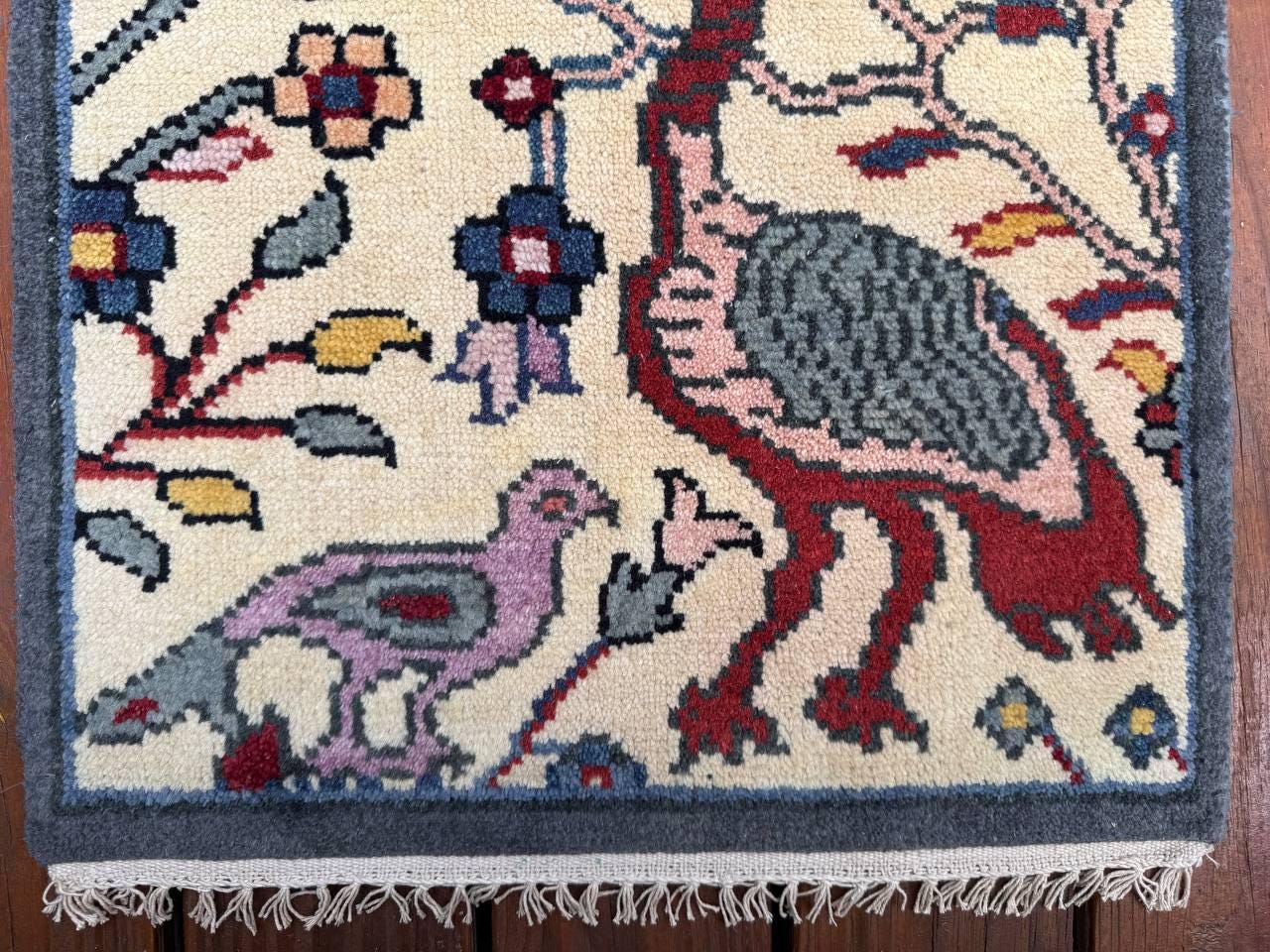 2x3 ft. Tree of Life Wool Rug: Handmade Turkish Oushak Carpet
