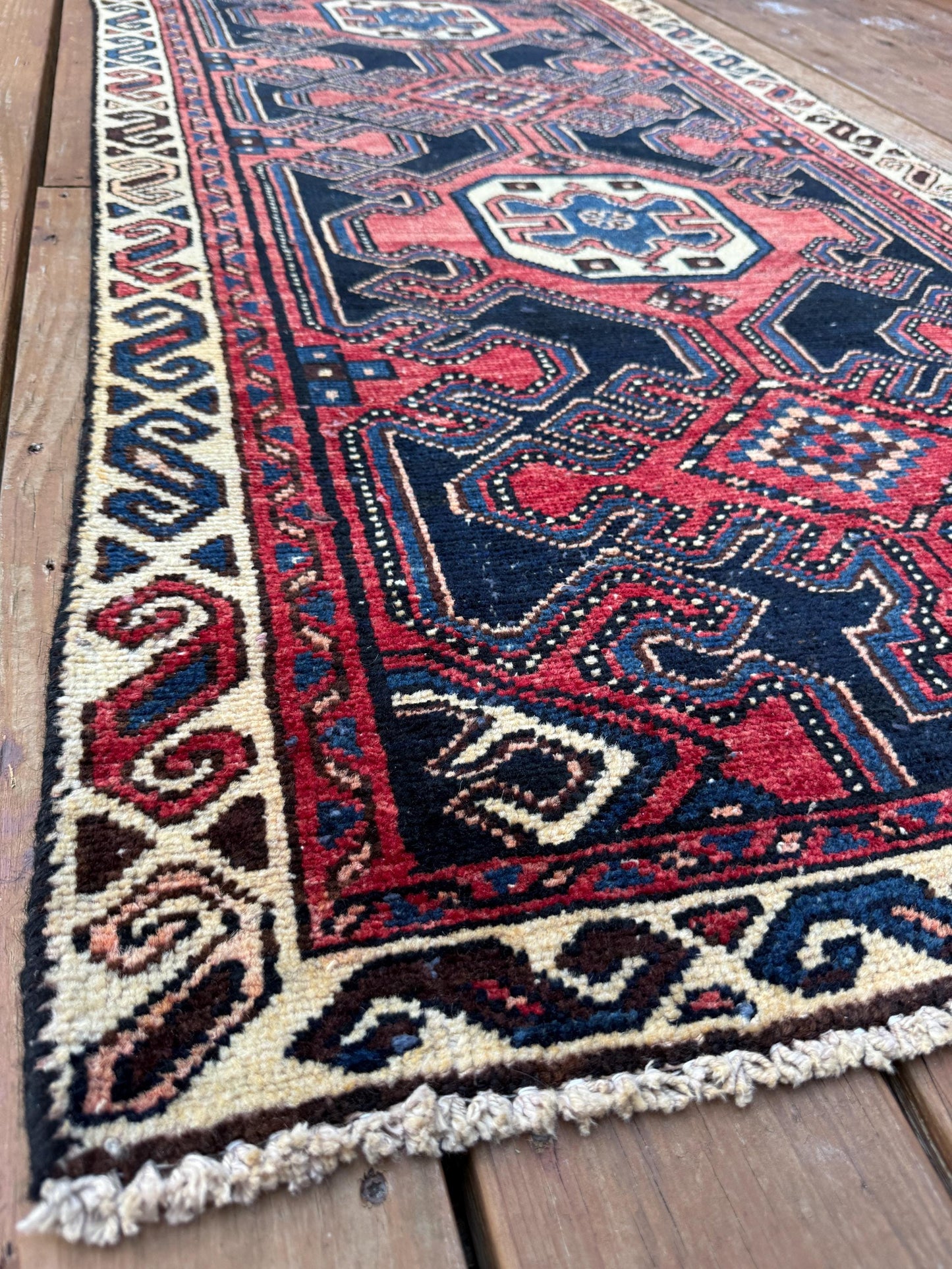 2.10x10 ft Vintage 1940s Anatolian Runner Rug: Hand Knotted Wool Village Carpet, Geometric Tribal Design