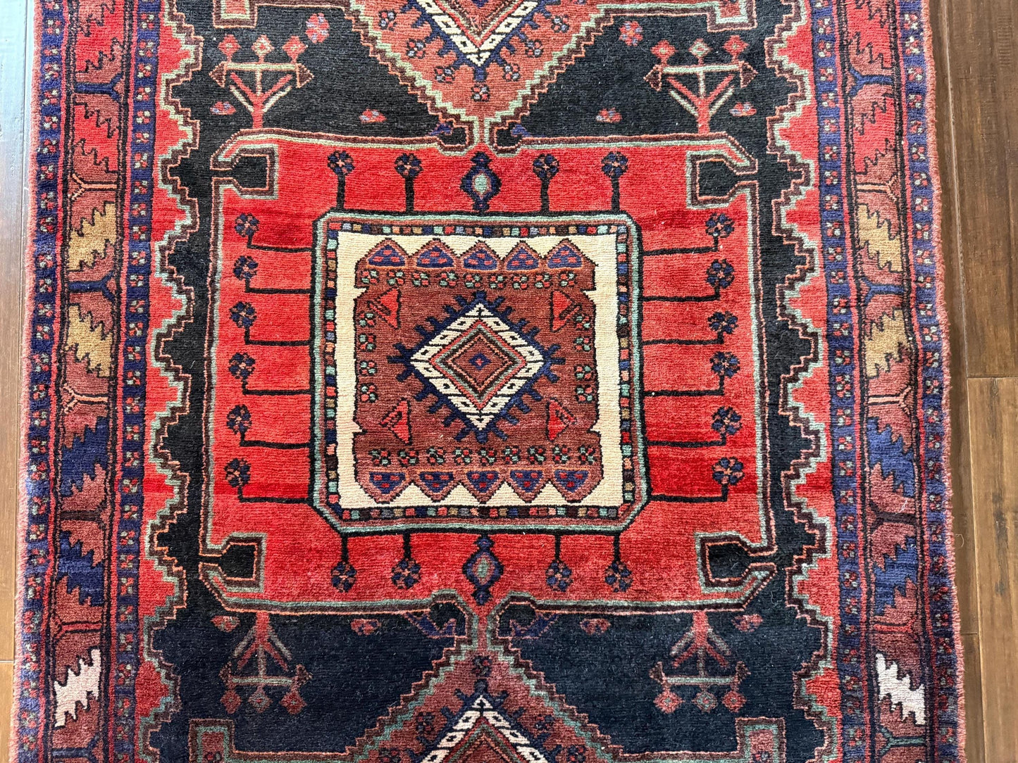 4x7 ft Anatolian 1940s Geometric Rug: Hand Knotted Wool Farmhouse Runner