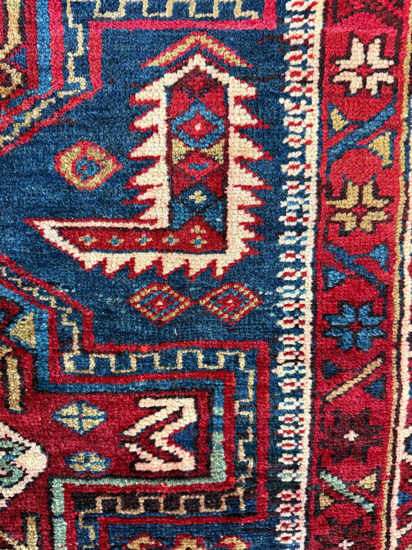 4x11 ft Vintage 1980s Tribal Heriz Runner Rug: Hand Knotted Wool Design