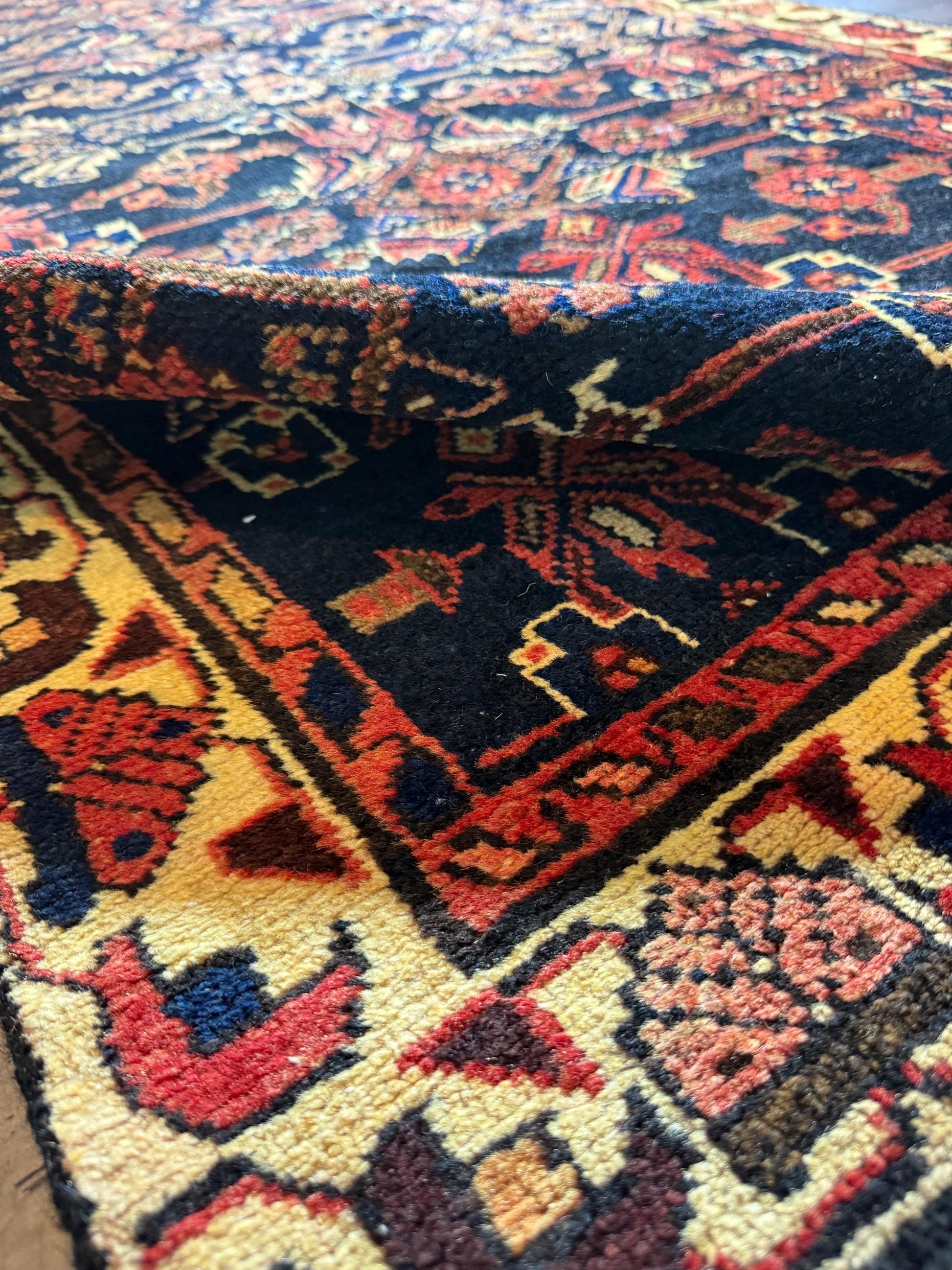 3.5x9.1 ft 1940s Vintage Rug: Hand Knotted Wool Anatolian Village Carpet, Geometric Tribal Design