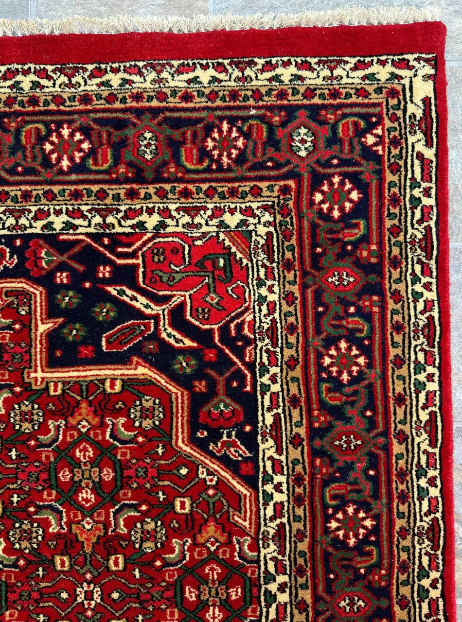 8x5 ft Vintage Bijar Tribal Wool Rug: 1950s Hand-Knotted Oriental Carpet
