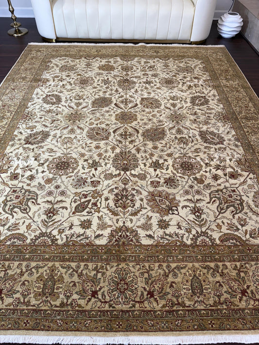 8x10 ft 300 KPSI Hand-Knotted Tabrizz Rug: Silk & Wool Oriental Carpet