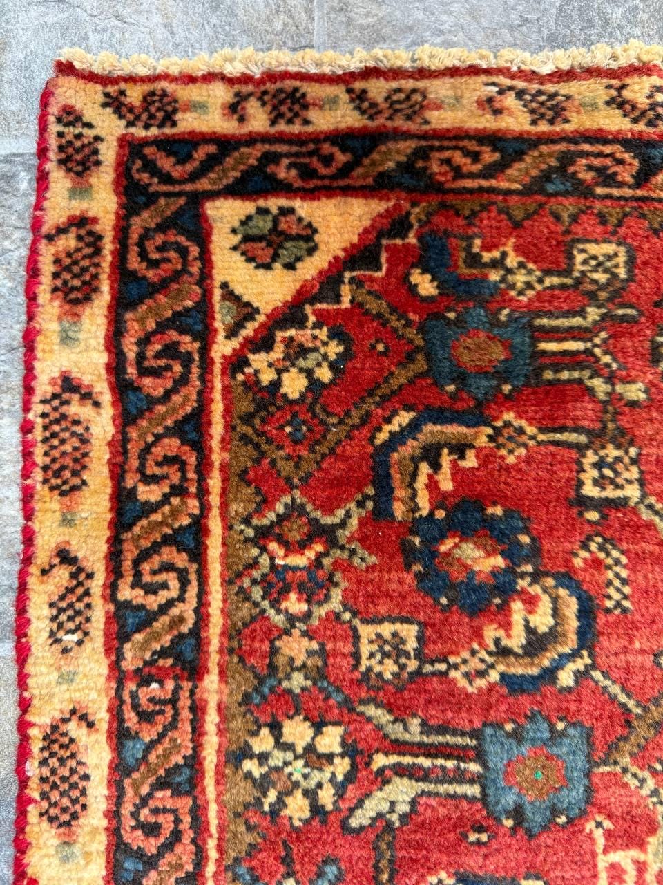 2x3 ft Vintage Village Rug: Hand Knotted Wool Geometric Carpet