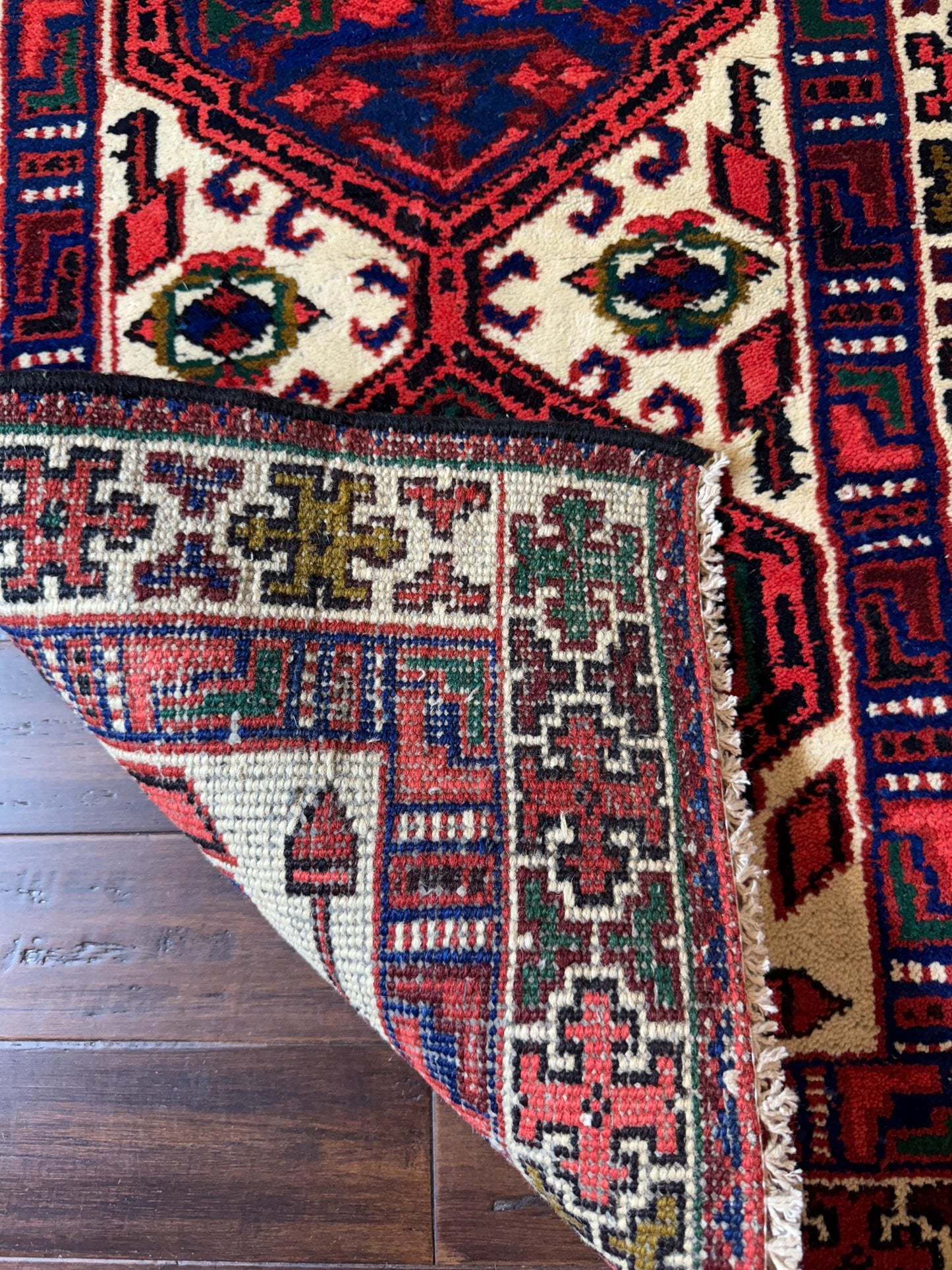 4x2 ft Hand-Knotted Wool Baghtiyaar Rug Vintage Oriental Accent