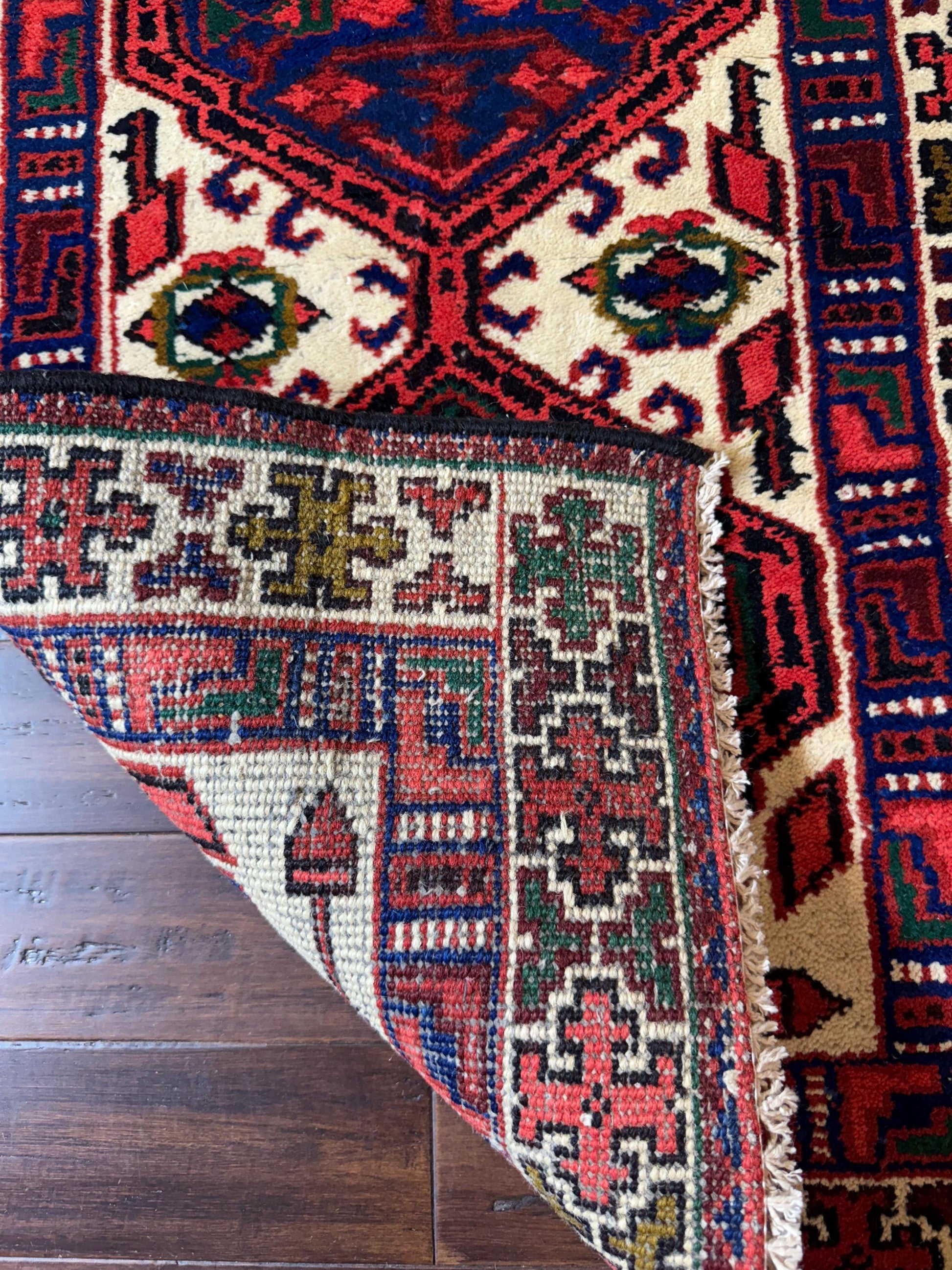 4x2 ft Hand-Knotted Wool Baghtiyaar Rug Vintage Oriental Accent