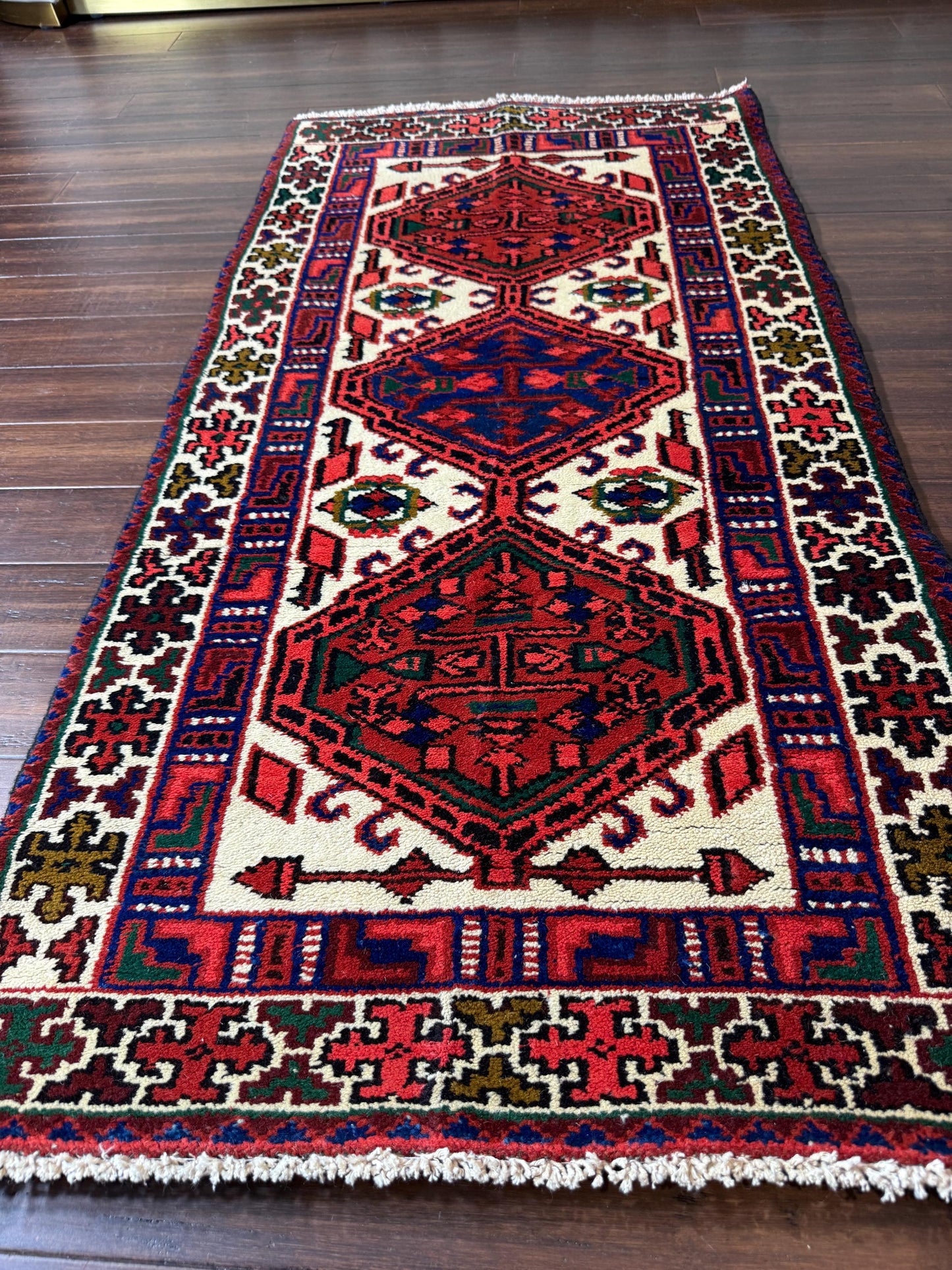 4x2 ft Hand-Knotted Wool Baghtiyaar Rug Vintage Oriental Accent