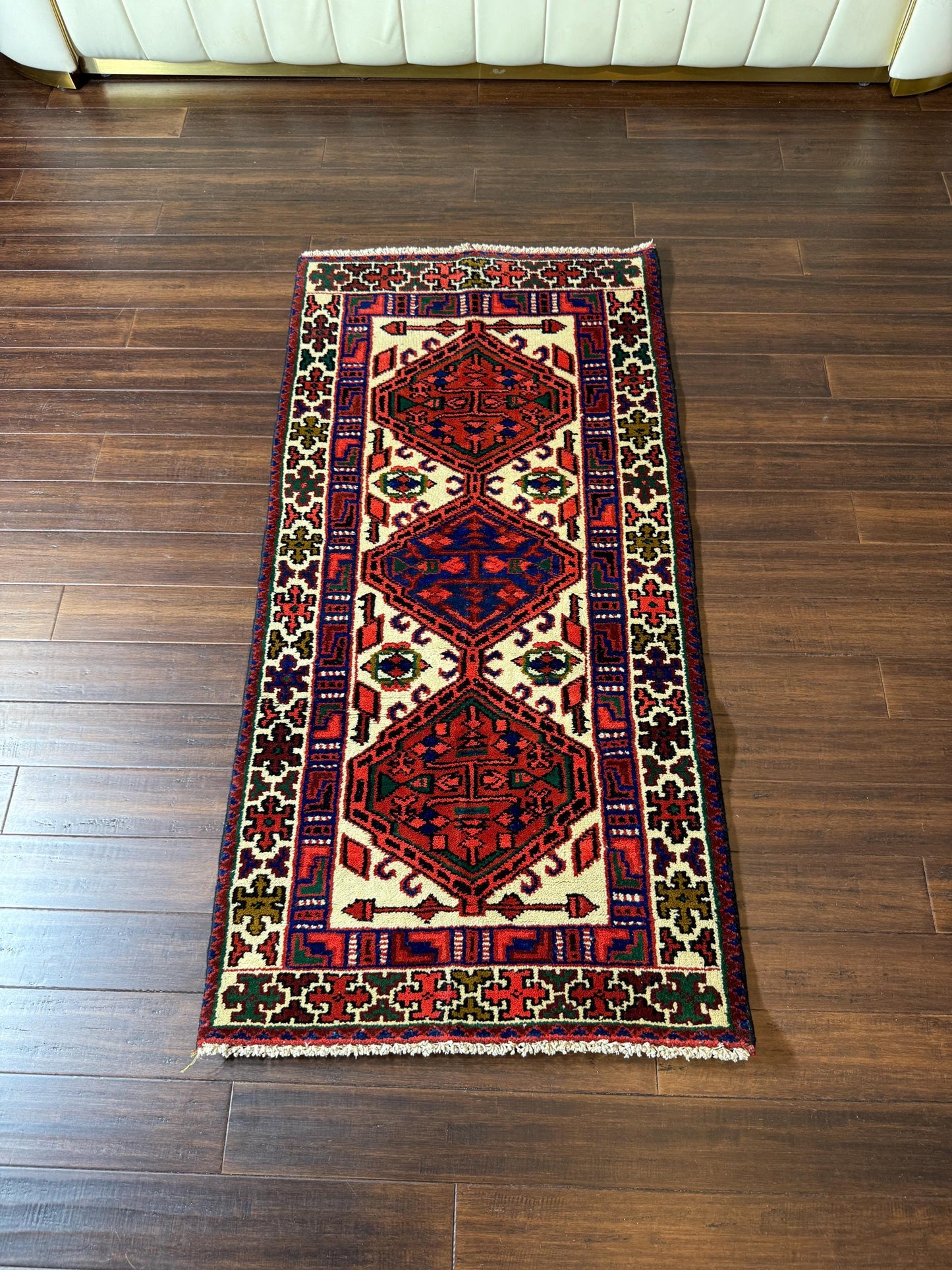 4x2 ft Hand-Knotted Wool Baghtiyaar Rug Vintage Oriental Accent