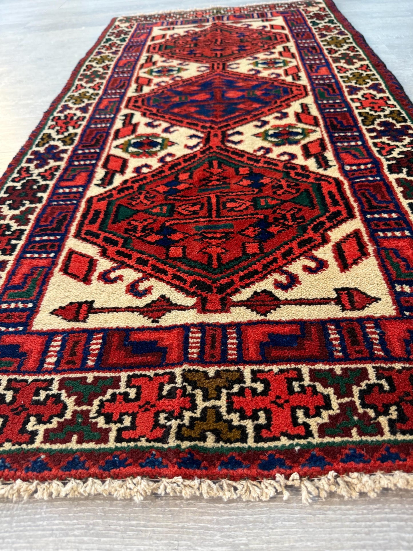 4x2 ft Hand-Knotted Wool Baghtiyaar Rug Vintage Oriental Accent