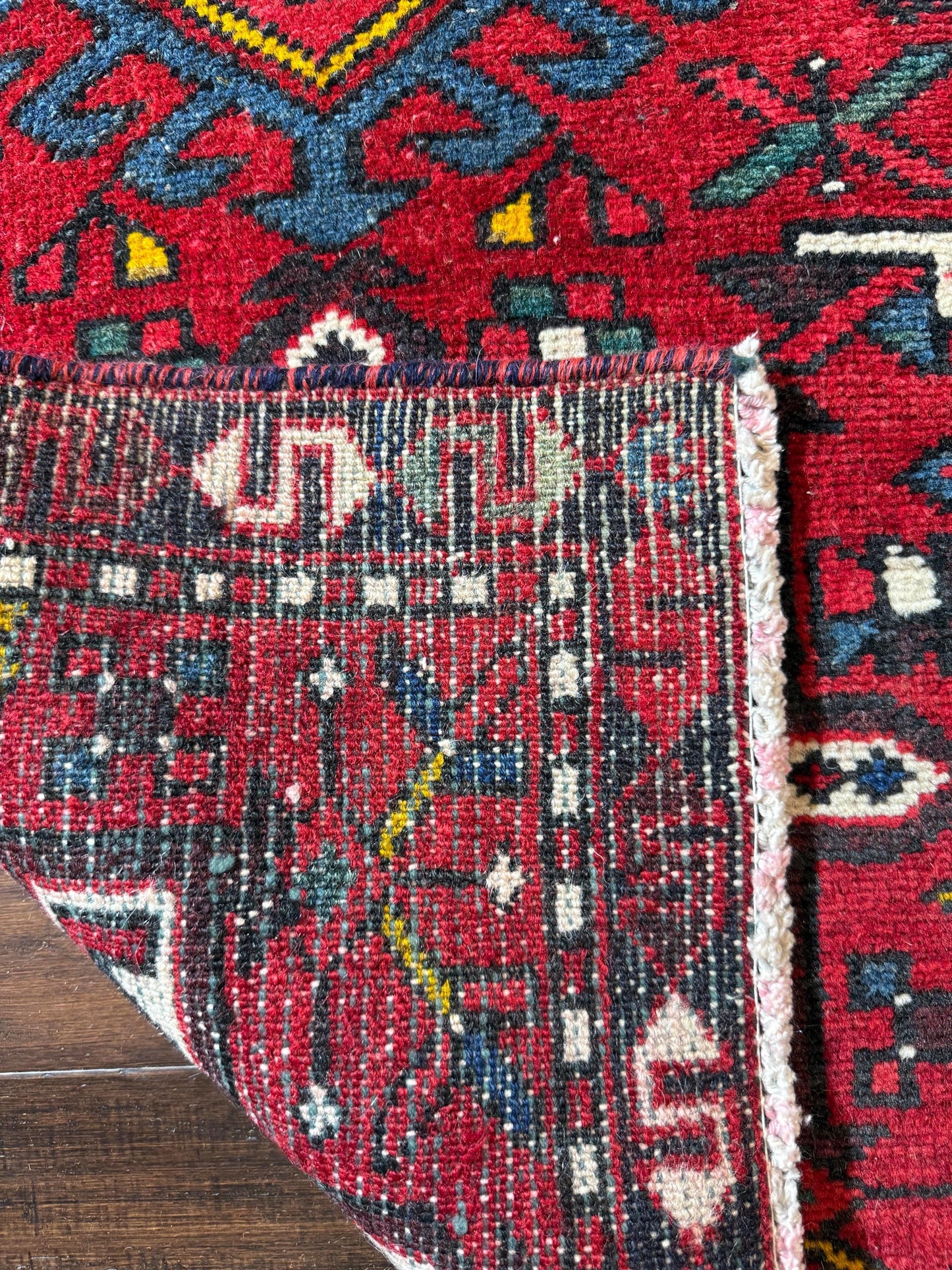 8x2 ft Vintage 1980s Hareez Runner Rug: Hand Knotted Wool Tribal Carpet, Narrow Hallway Rug
