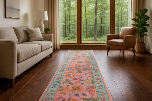 2.1x8 ft Handmade Oushak Runner Rug: Bohemian Hallway Carpet