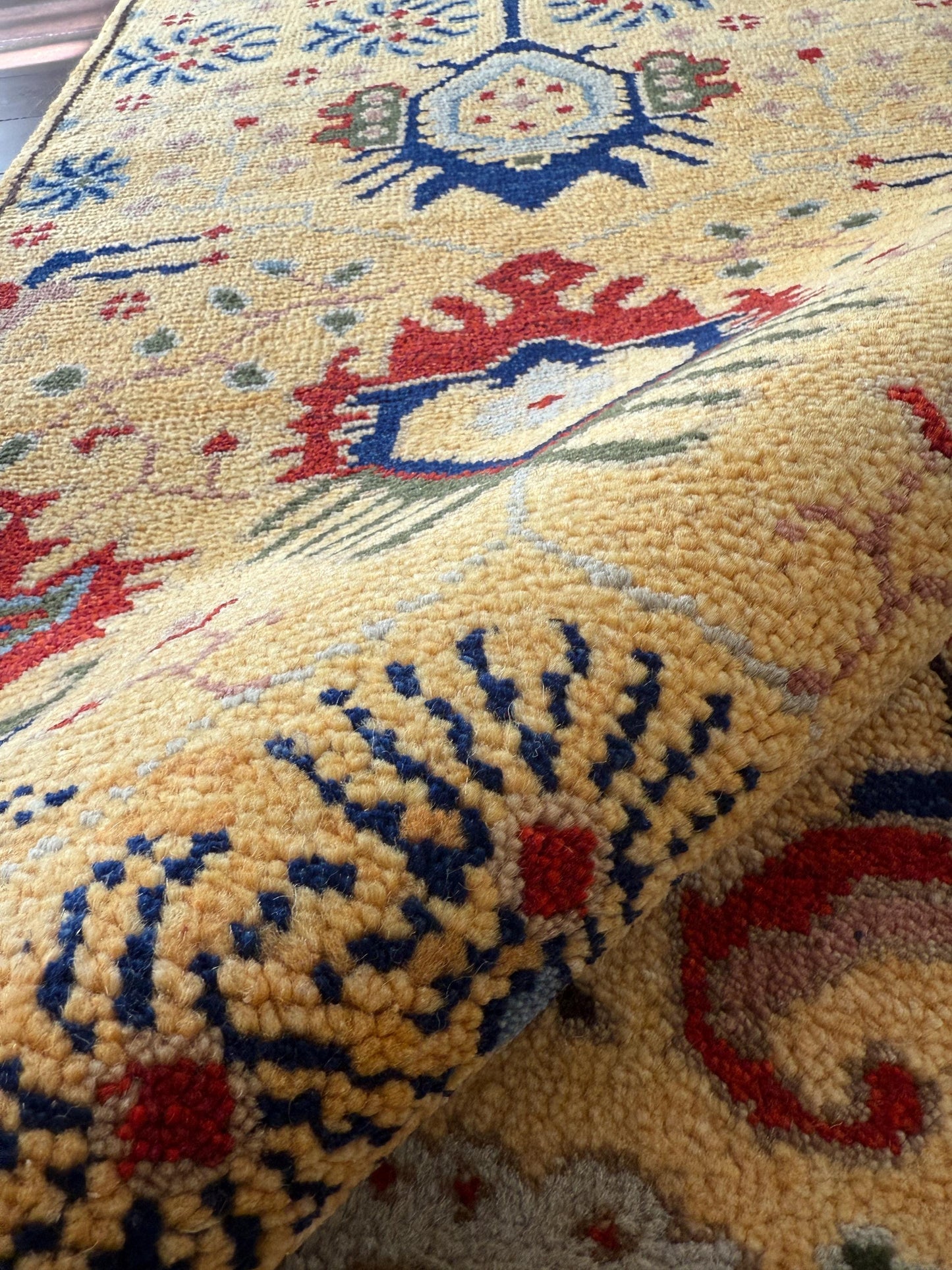 2.6 x 7.10 ft Hand Knotted Oushak Runner Rug: Bohemian Wool Hallway Carpet