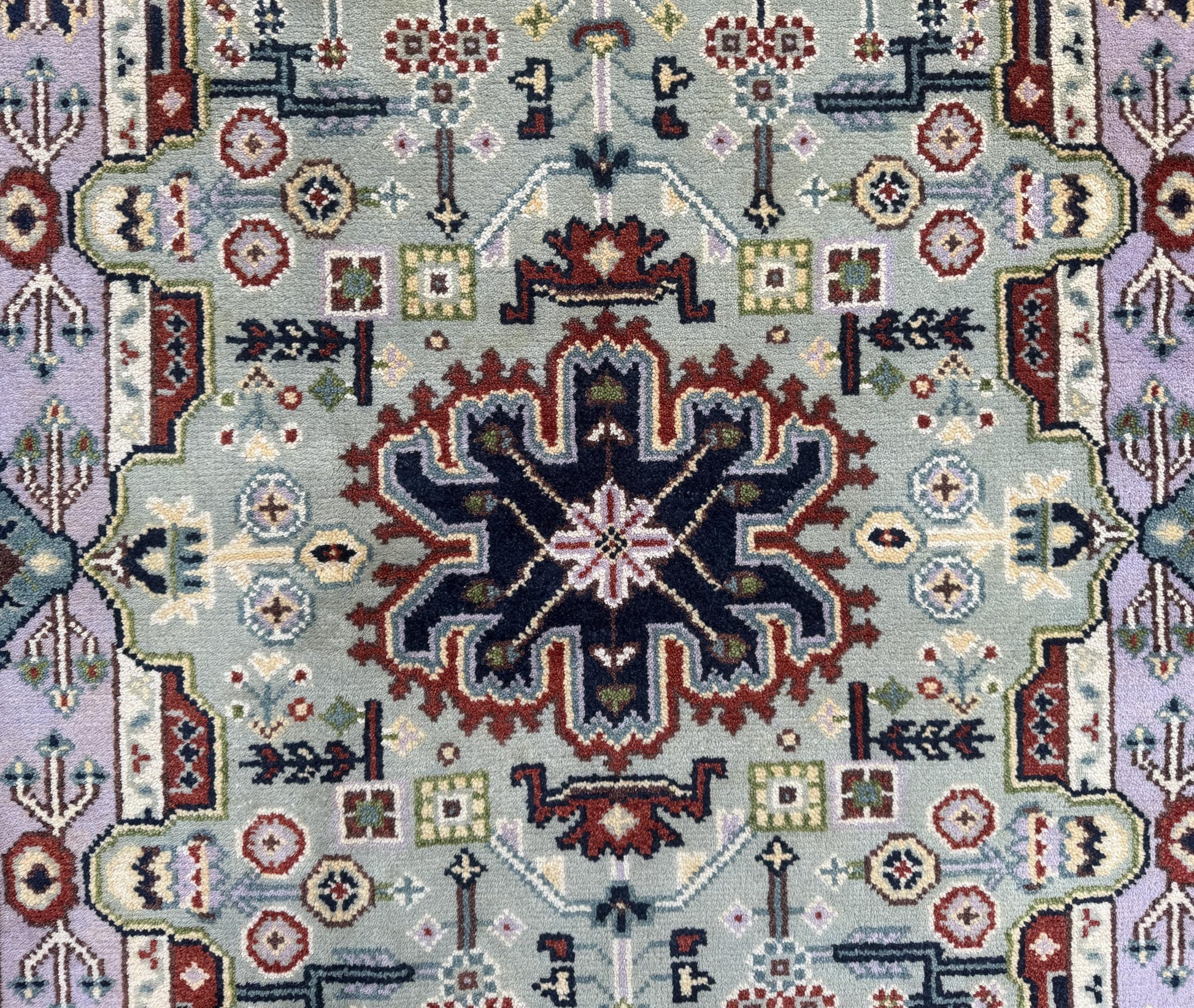 4x6 ft Handmade Heriz Oushak Rug: Modern Bohemian Wool Carpet