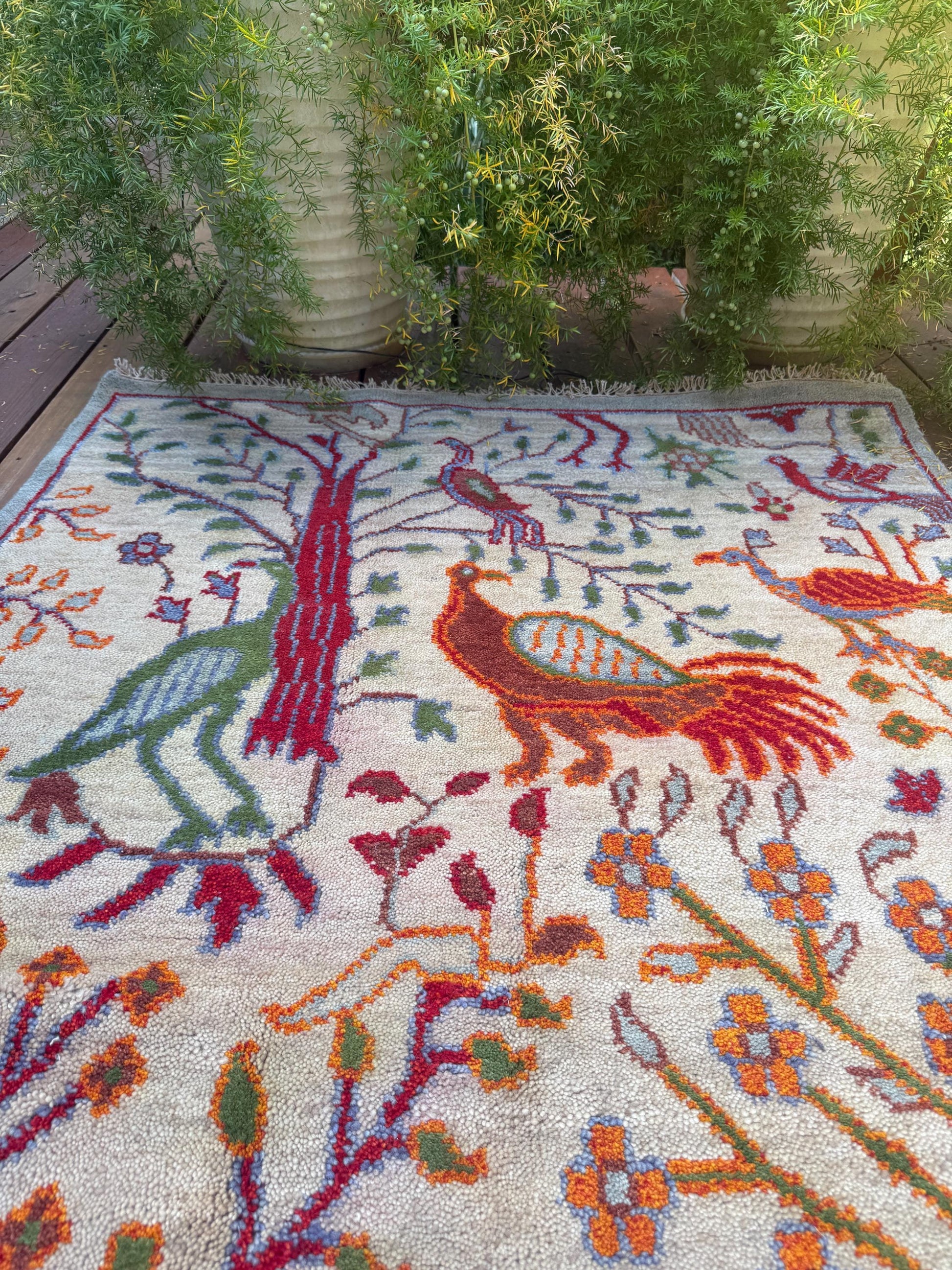 4x6 ft Handmade Oushak Wool Rug: Anatolian Tree of Life Design
