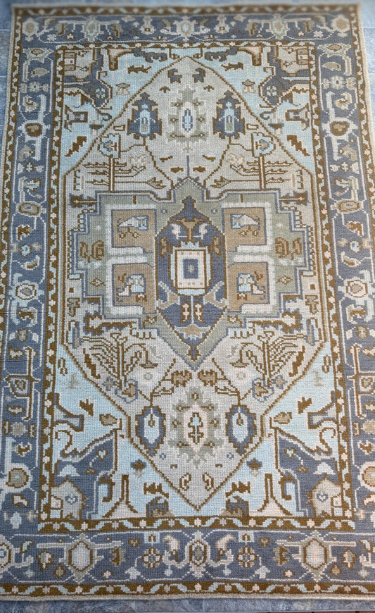5x7.9 ft Wool Rug: Vintage-Style Kazak Geometric Area Carpet