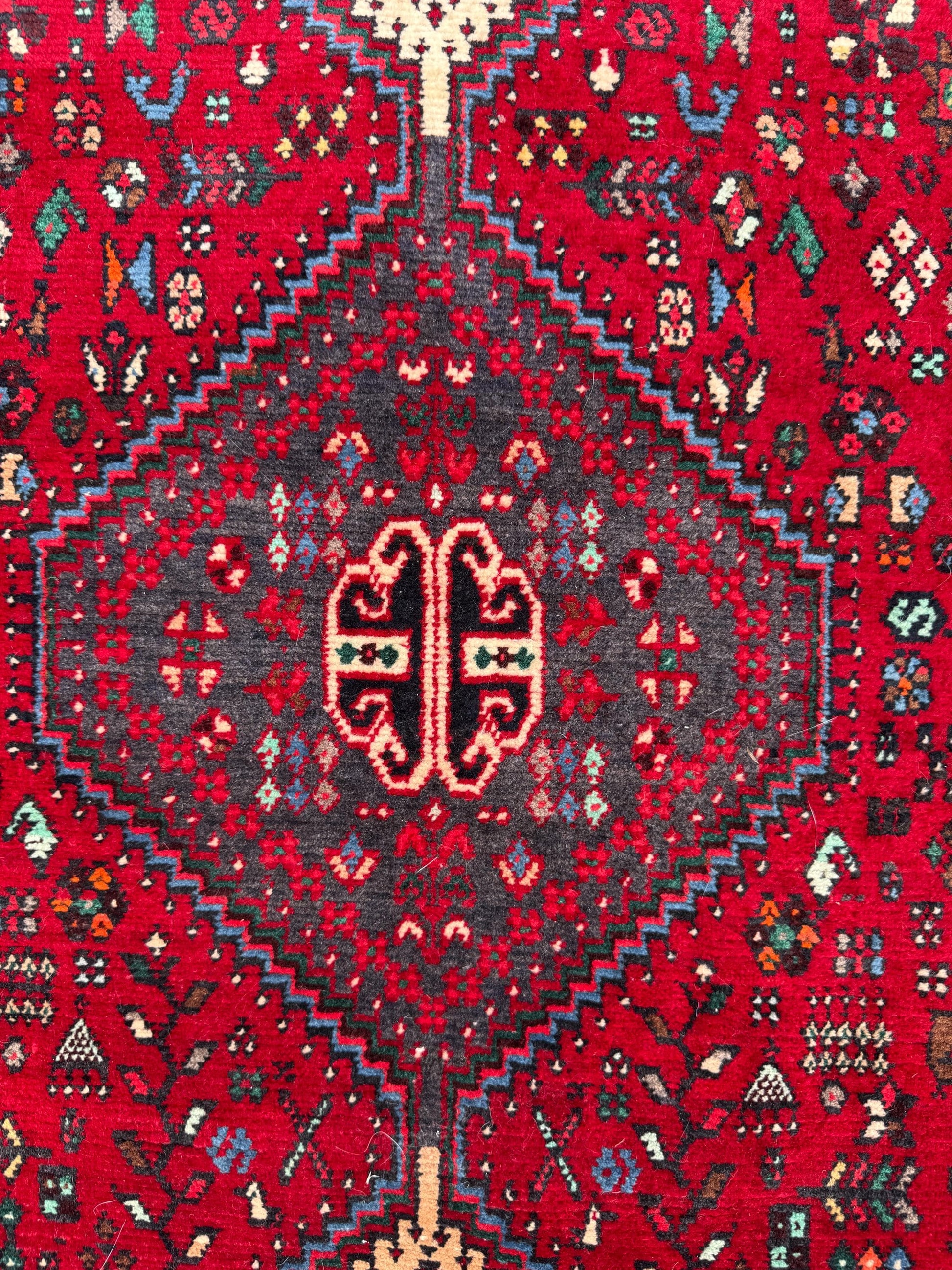 9x3 ft Vintage 1970s Mai Mai Runner Rug: Hand Knotted Wool Tribal Nomadic Desig Carpet