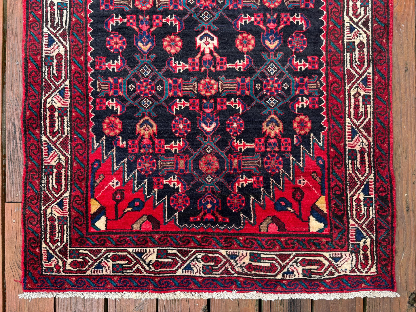 3x10 ft Vintage 1970s Hamidoun Runner Rug: Hand Knotted Wool Tribal Hallway Village Design Carpet