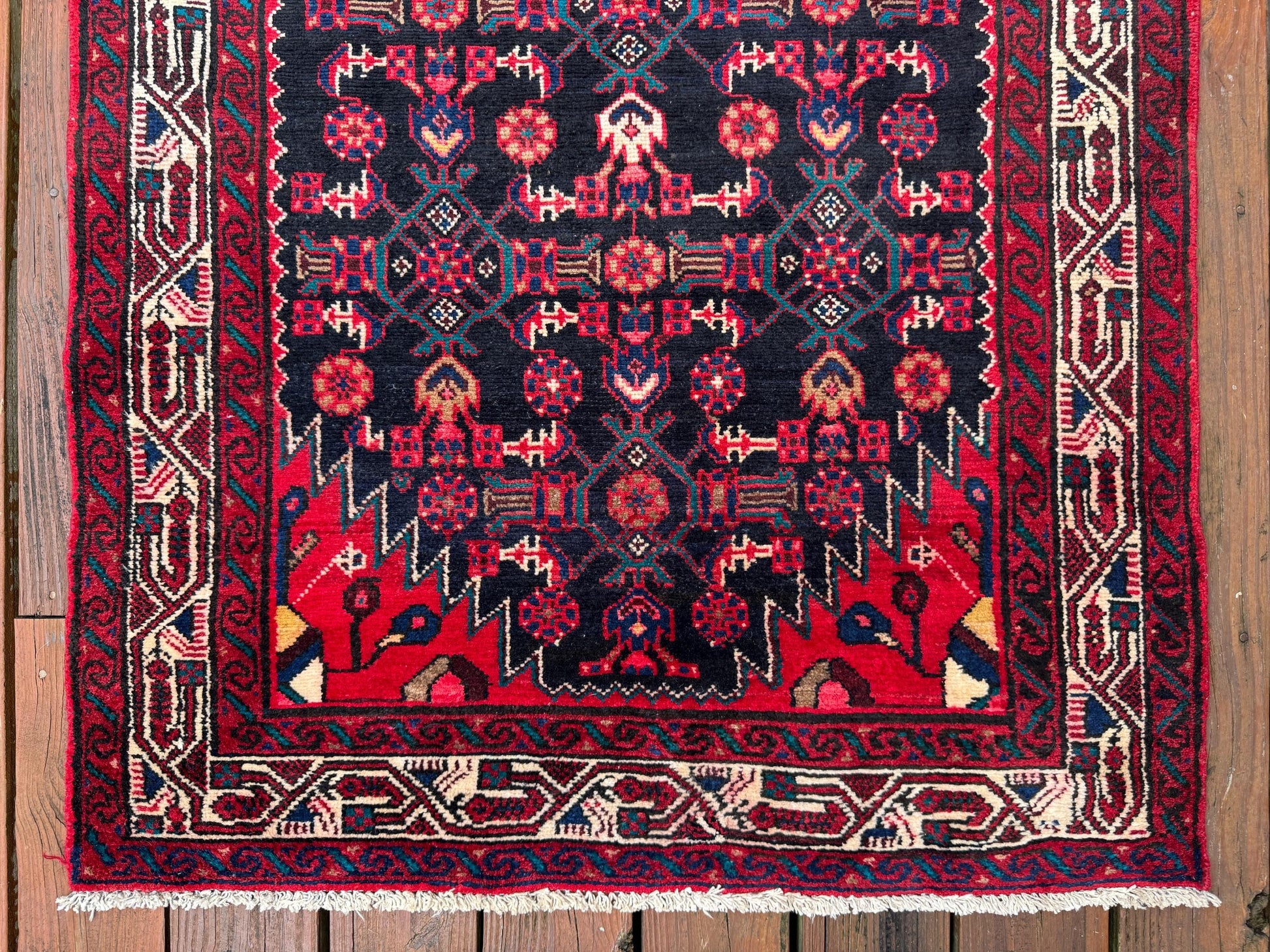 3x10 ft Vintage 1970s Hamidoun Runner Rug: Hand Knotted Wool Tribal Hallway Village Design Carpet