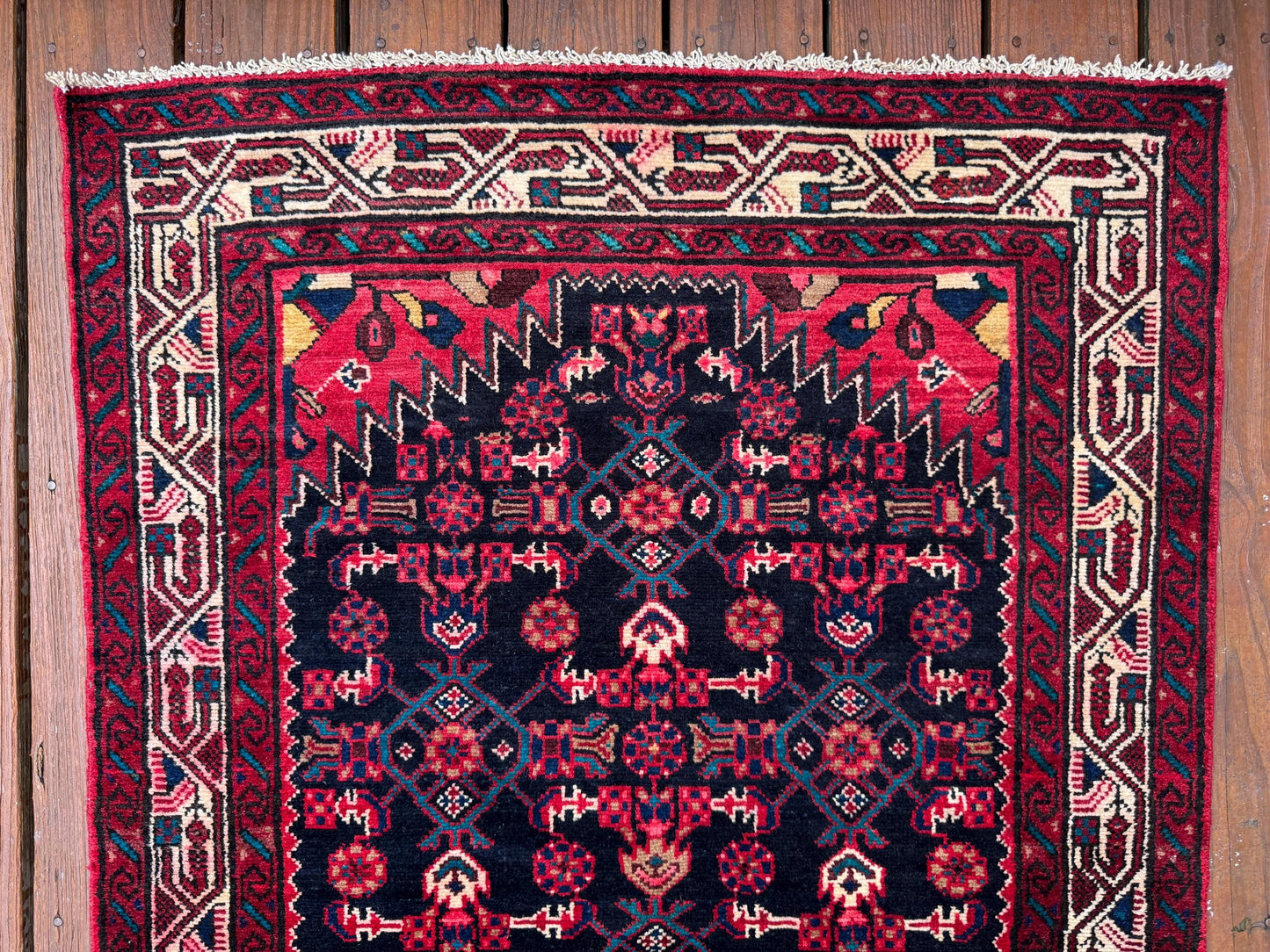 3x10 ft Vintage 1970s Hamidoun Runner Rug: Hand Knotted Wool Tribal Hallway Village Design Carpet