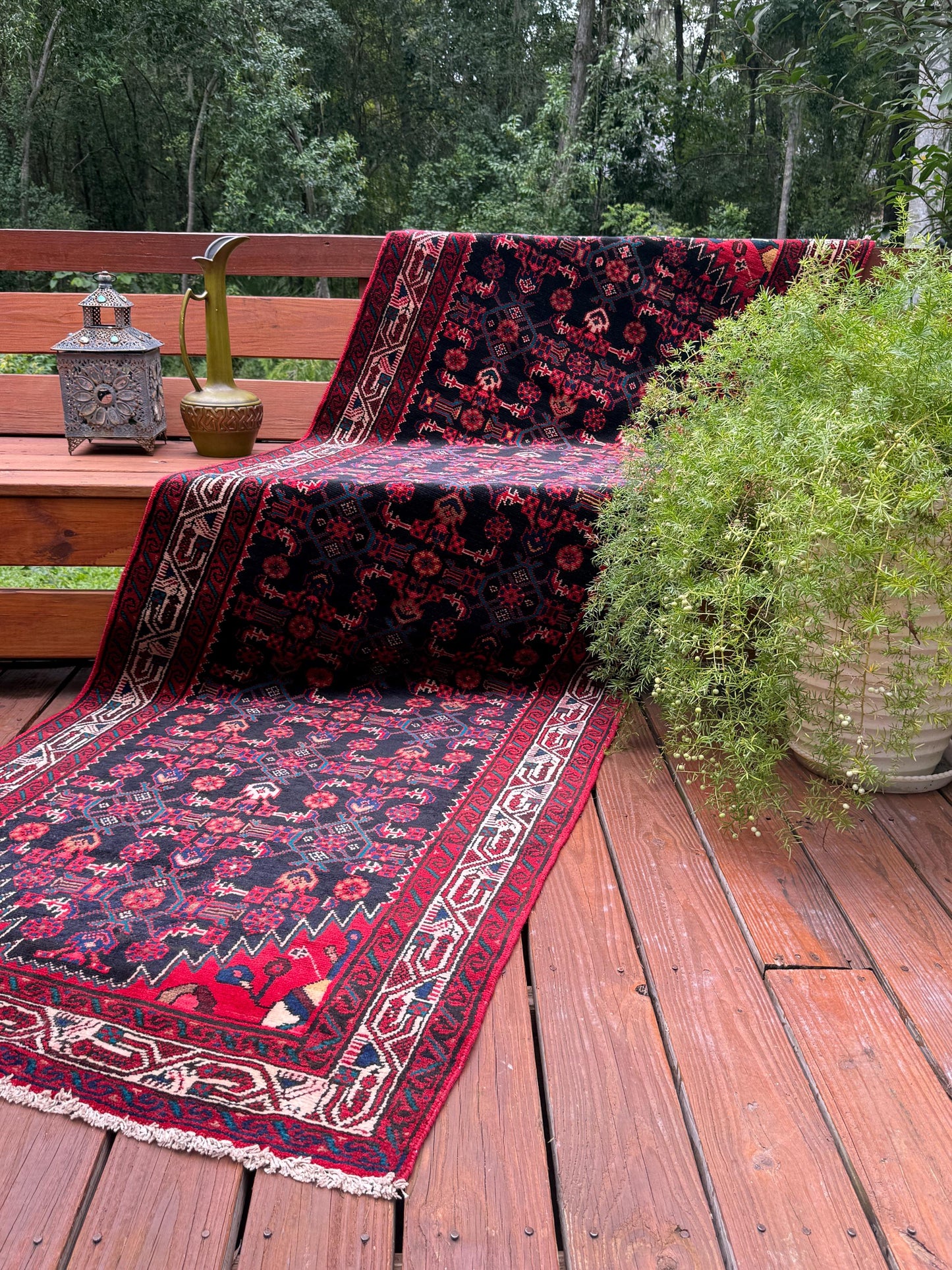 3x10 ft Vintage 1970s Hamidoun Runner Rug: Hand Knotted Wool Tribal Hallway Village Design Carpet
