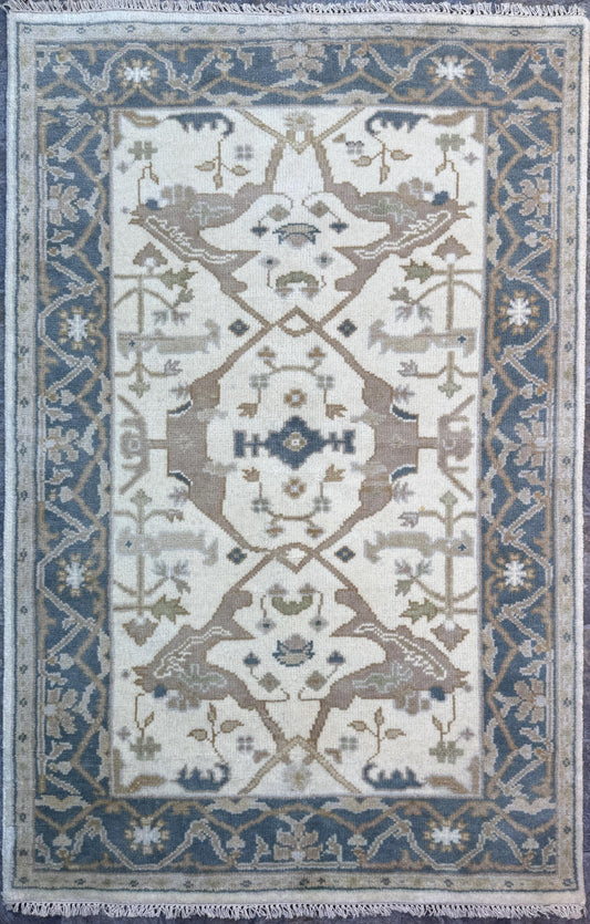 4x6 ft Handmade Oushak Wool Rug: Modern Bohemian Decor