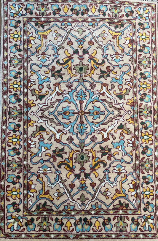4x6 ft Hand-Knotted Oushak Rug: Wool, Geometric Boho