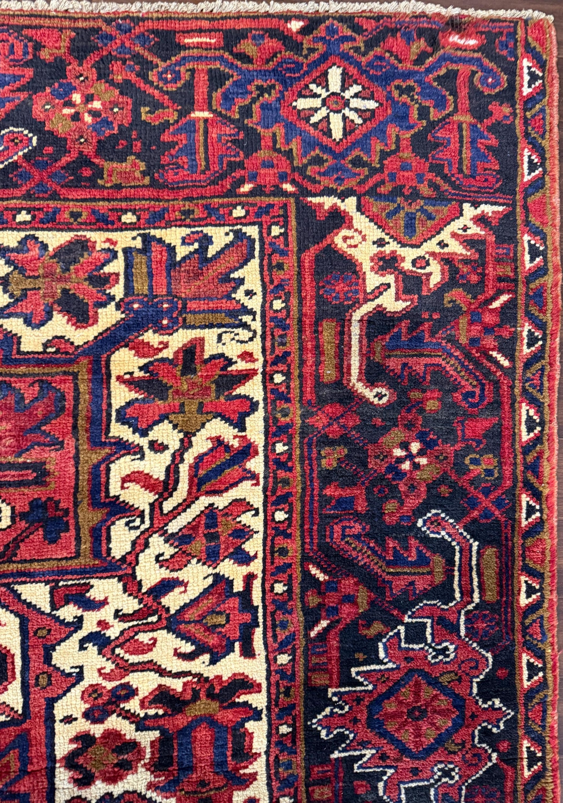 9x12 ft. Heriz Geometric Rug, 1930s Vintage Hand Knotted Wool Carpet, Large Oriental Area Rug