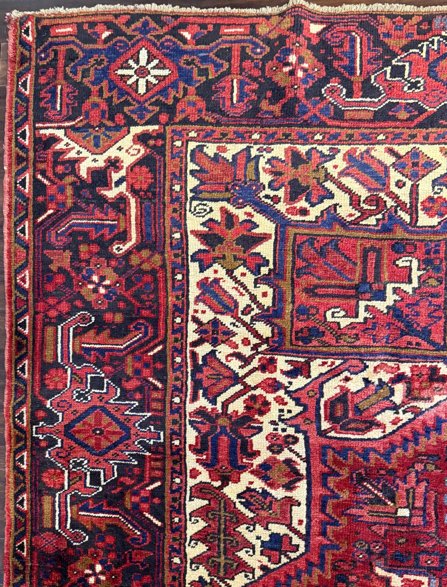 9x12 ft. Heriz Geometric Rug, 1930s Vintage Hand Knotted Wool Carpet, Large Oriental Area Rug