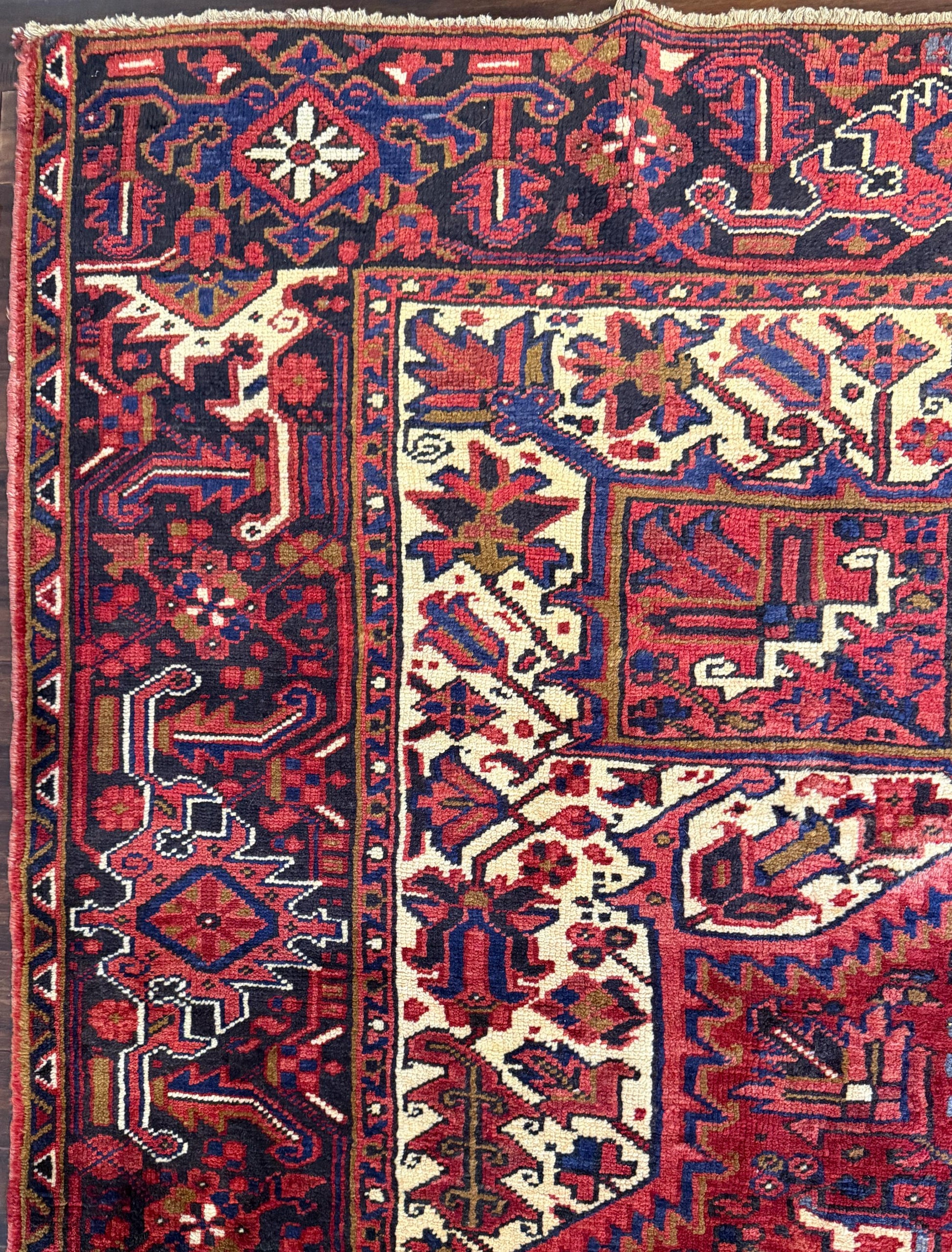 9x12 ft. Heriz Geometric Rug, 1930s Vintage Hand Knotted Wool Carpet, Large Oriental Area Rug