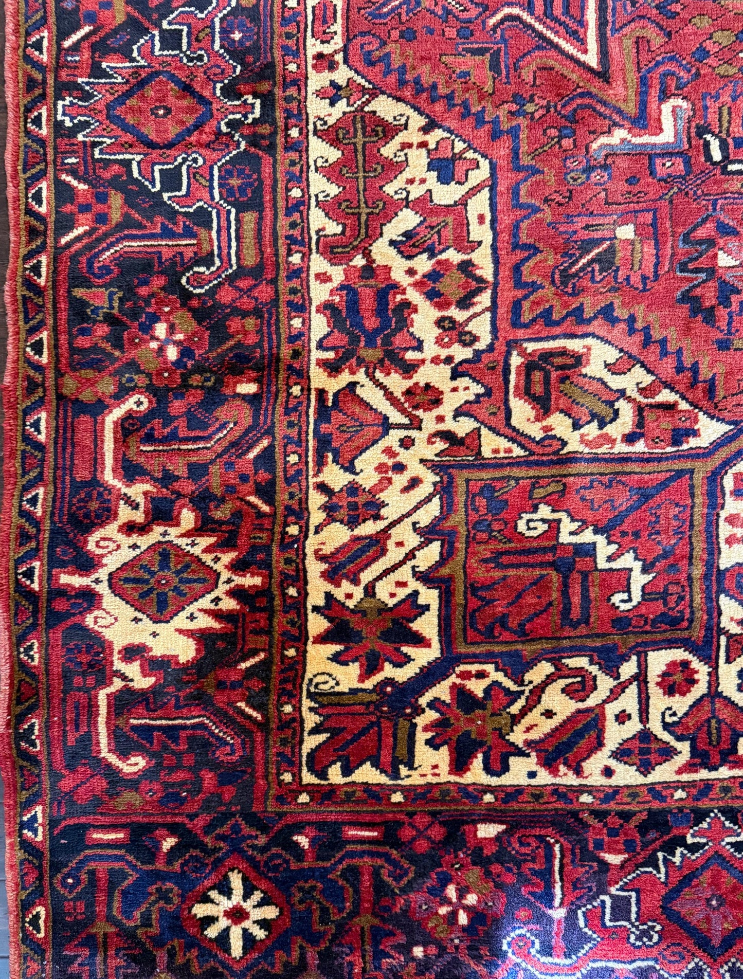 9x12 ft. Heriz Geometric Rug, 1930s Vintage Hand Knotted Wool Carpet, Large Oriental Area Rug