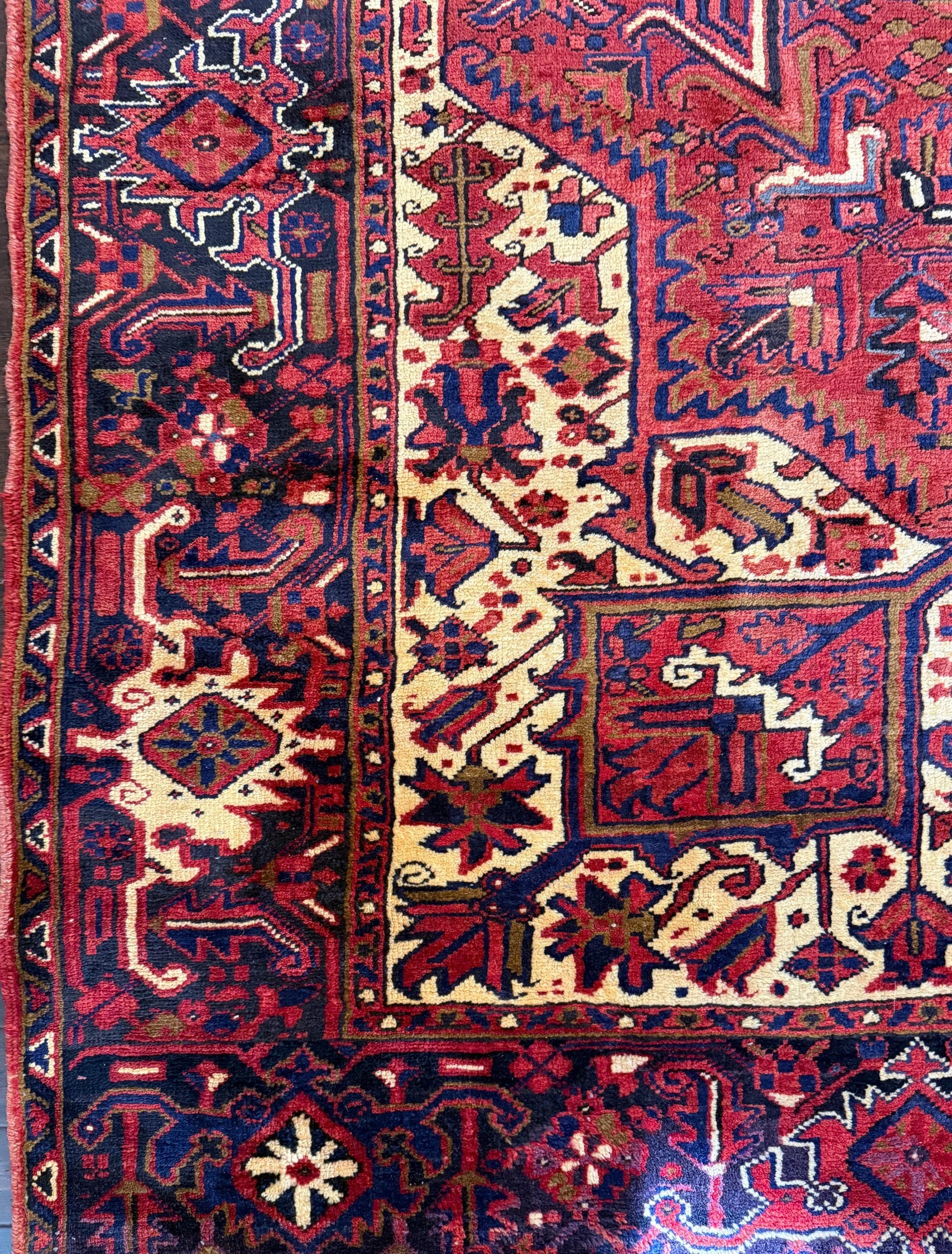 9x12 ft. Heriz Geometric Rug, 1930s Vintage Hand Knotted Wool Carpet, Large Oriental Area Rug