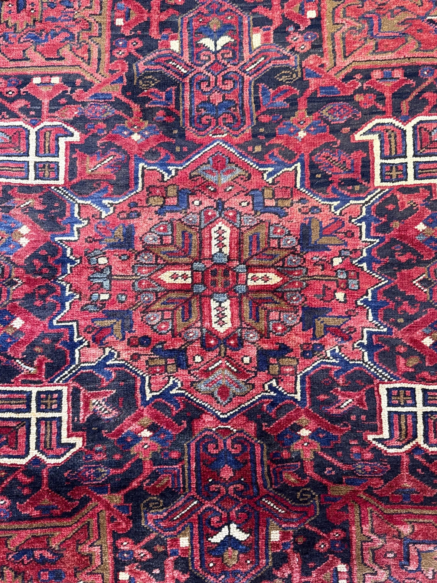 9x12 ft. Heriz Geometric Rug, 1930s Vintage Hand Knotted Wool Carpet, Large Oriental Area Rug
