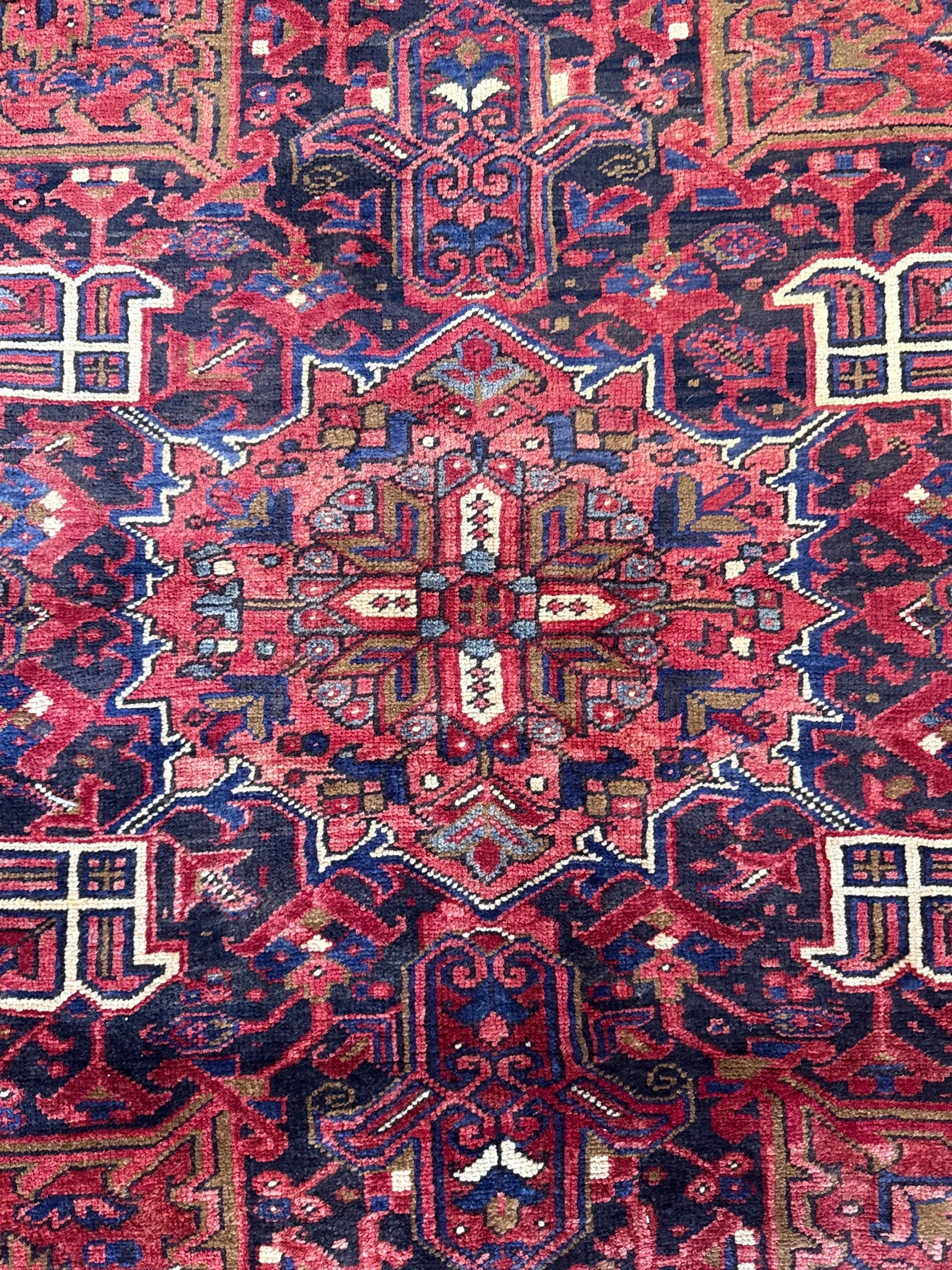 9x12 ft. Heriz Geometric Rug, 1930s Vintage Hand Knotted Wool Carpet, Large Oriental Area Rug