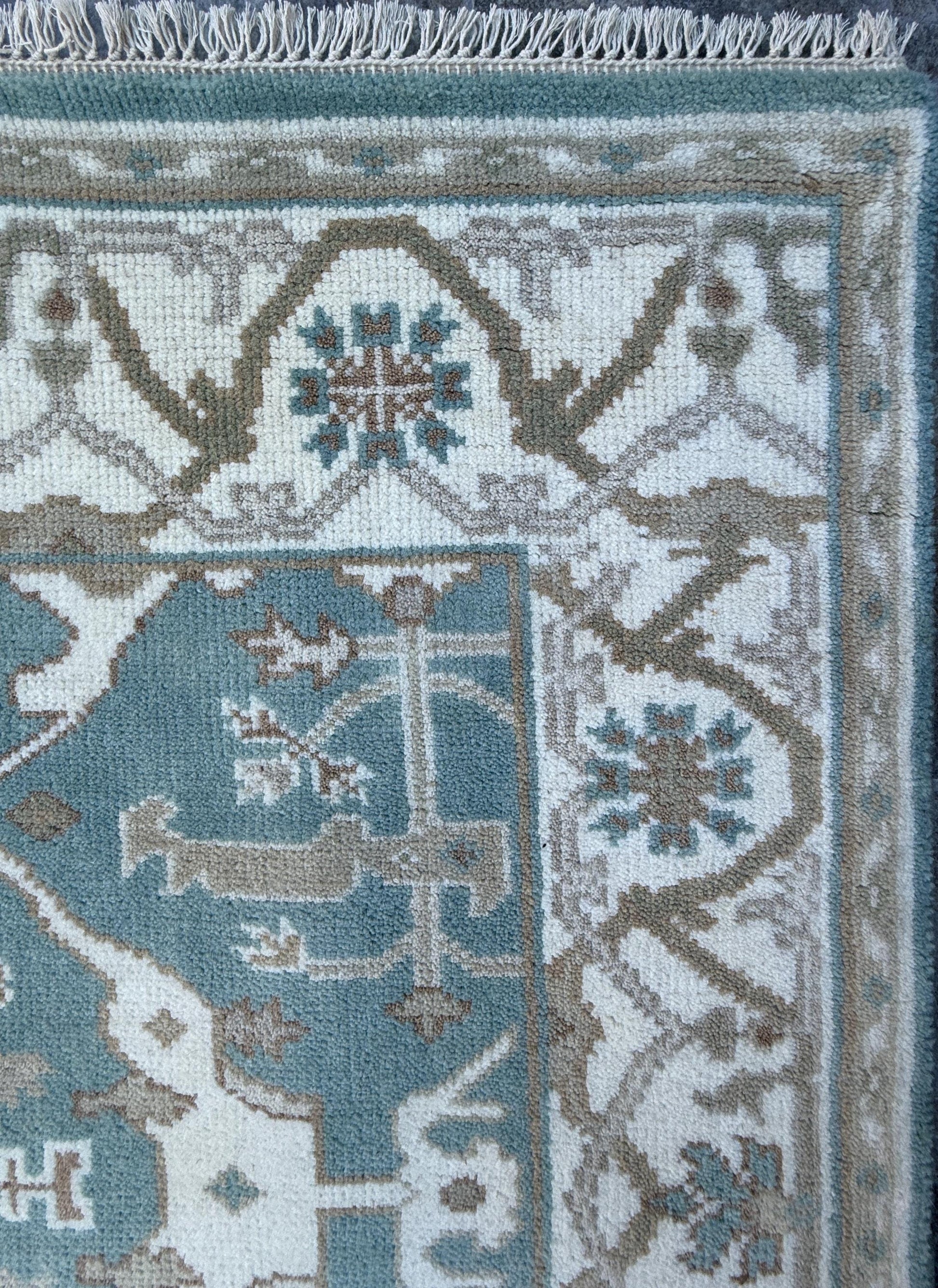 4x4 ft Hand-Knotted Square Oushak Wool Rug: Boho Anatolian Carpet