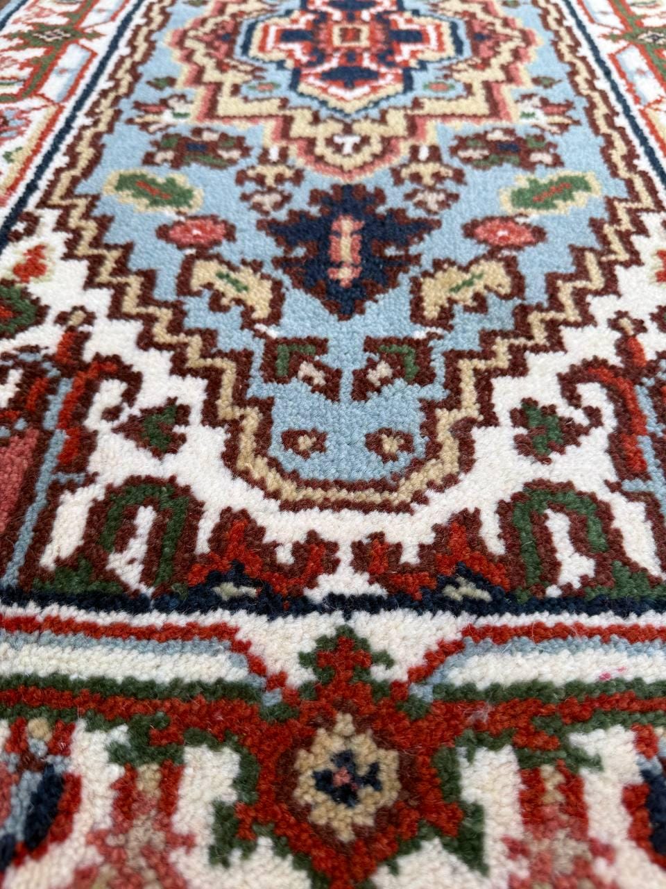 2x4 ft. Hand-Knotted Turkish Serapi Heriz Wool Rug: Vibrant Accent Carpet