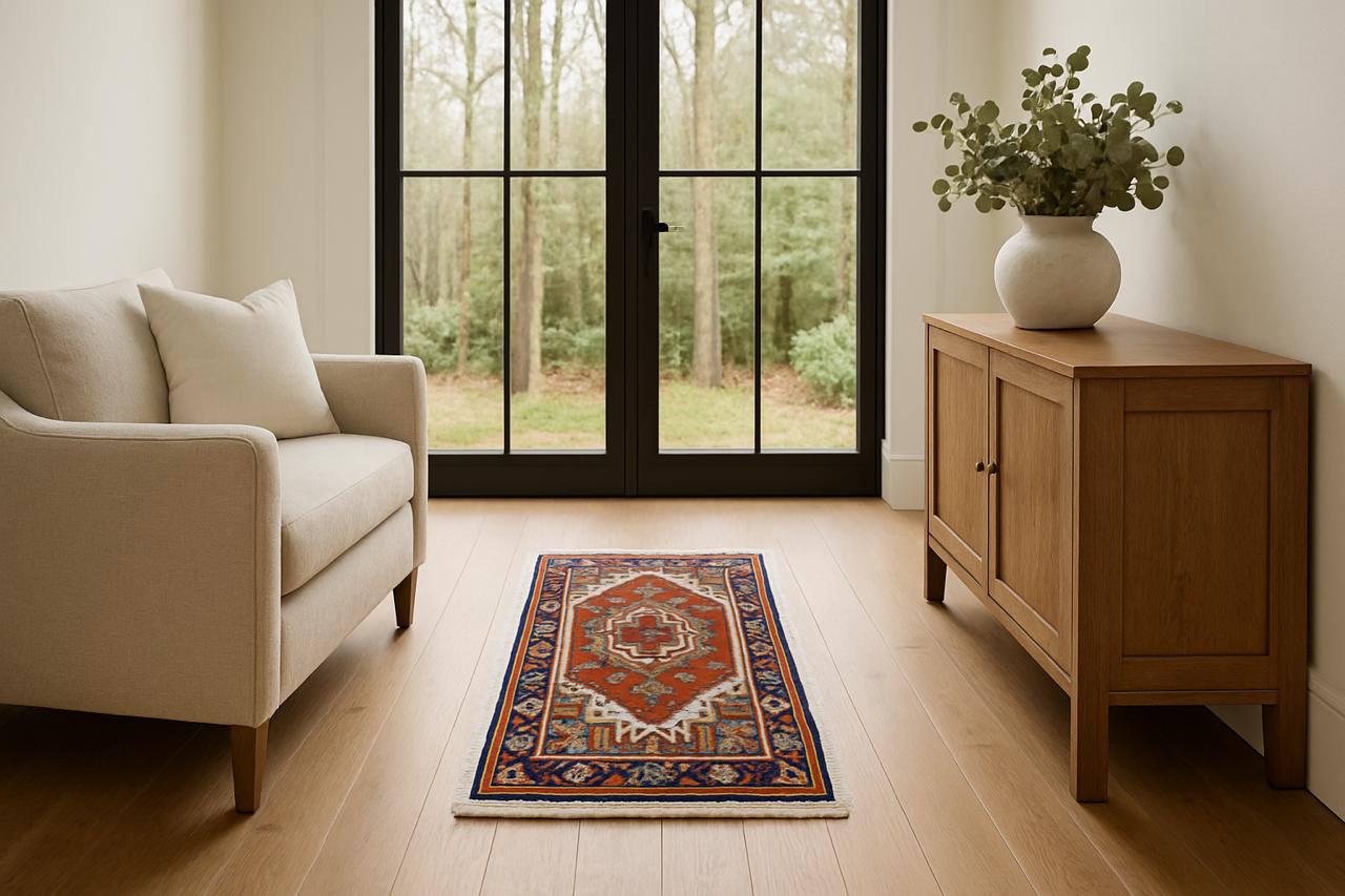 2x4 ft Hand-Knotted Wool Serapi Heriz Rug: Turkish Accent Carpet