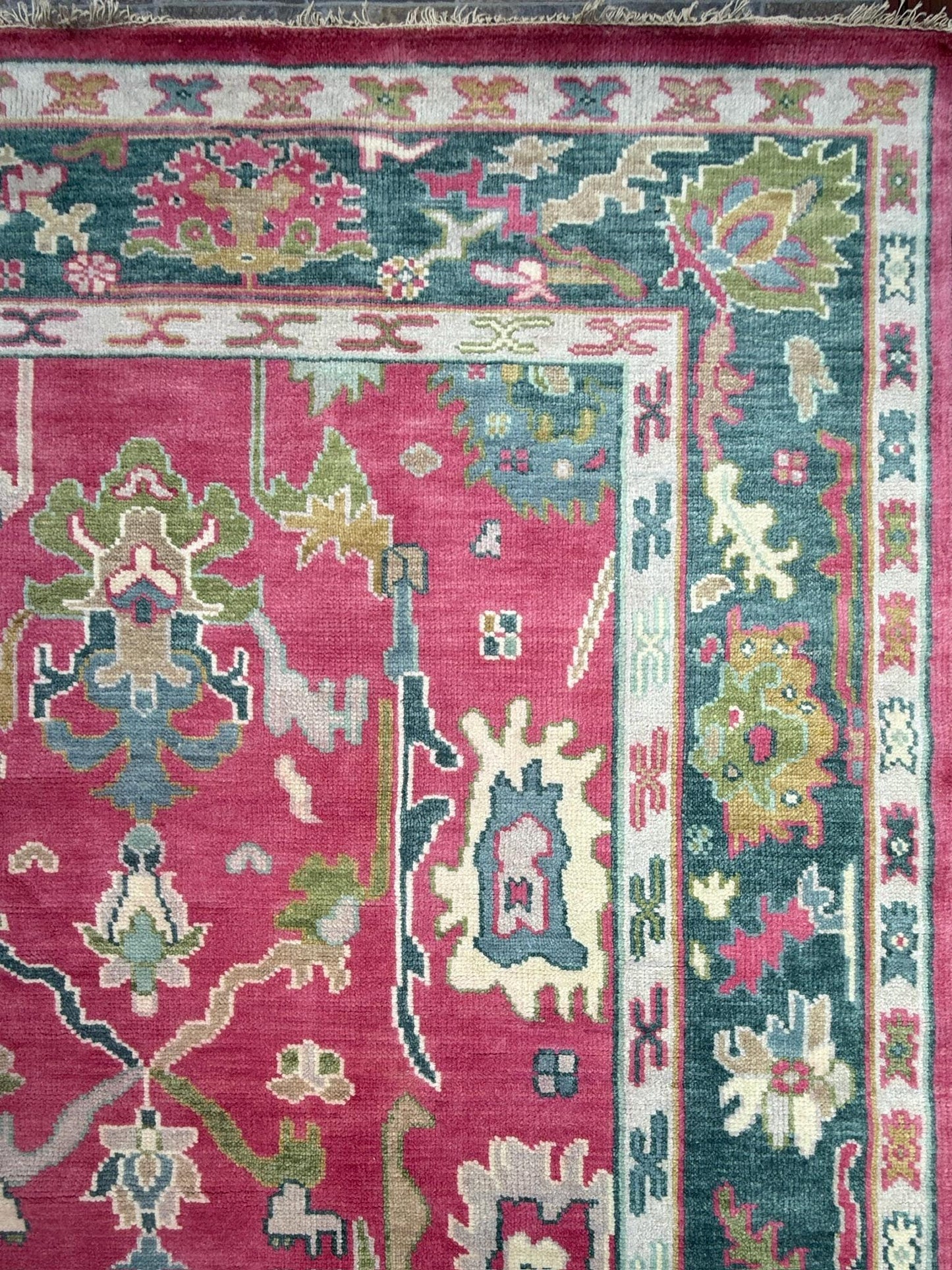 8x10 ft Pink Oushak Rug: Hand-Knotted Wool Turkish Boho Carpet